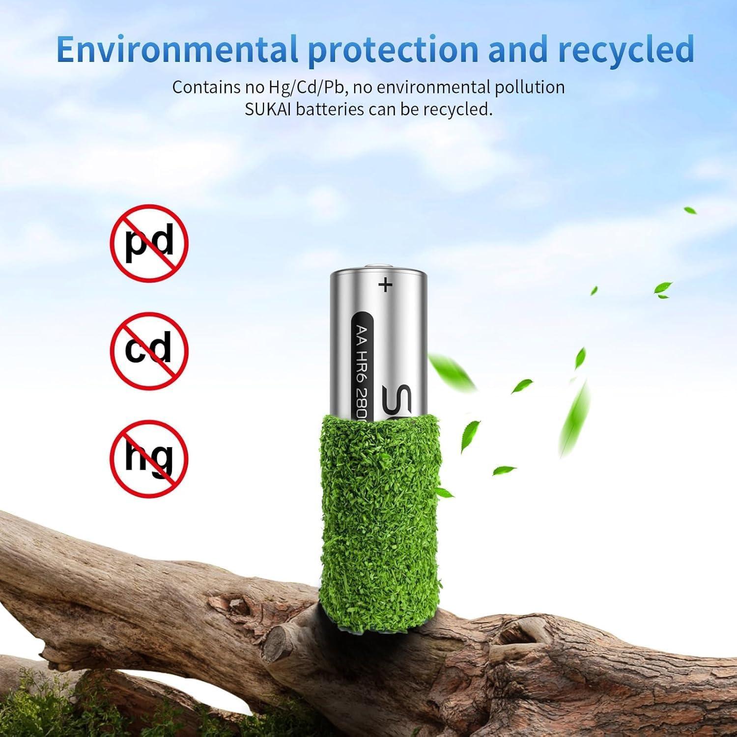 Baterías recargables AA SUKAI 2800mAh, paquete de 8