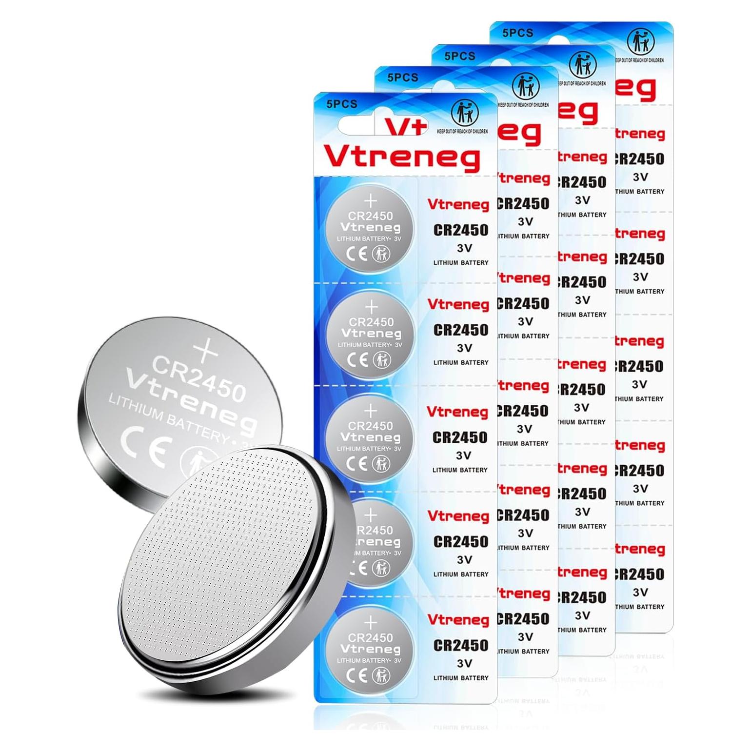 Paquete de 20 Baterías CR2450 VTRENEG 3V Alta Capacidad