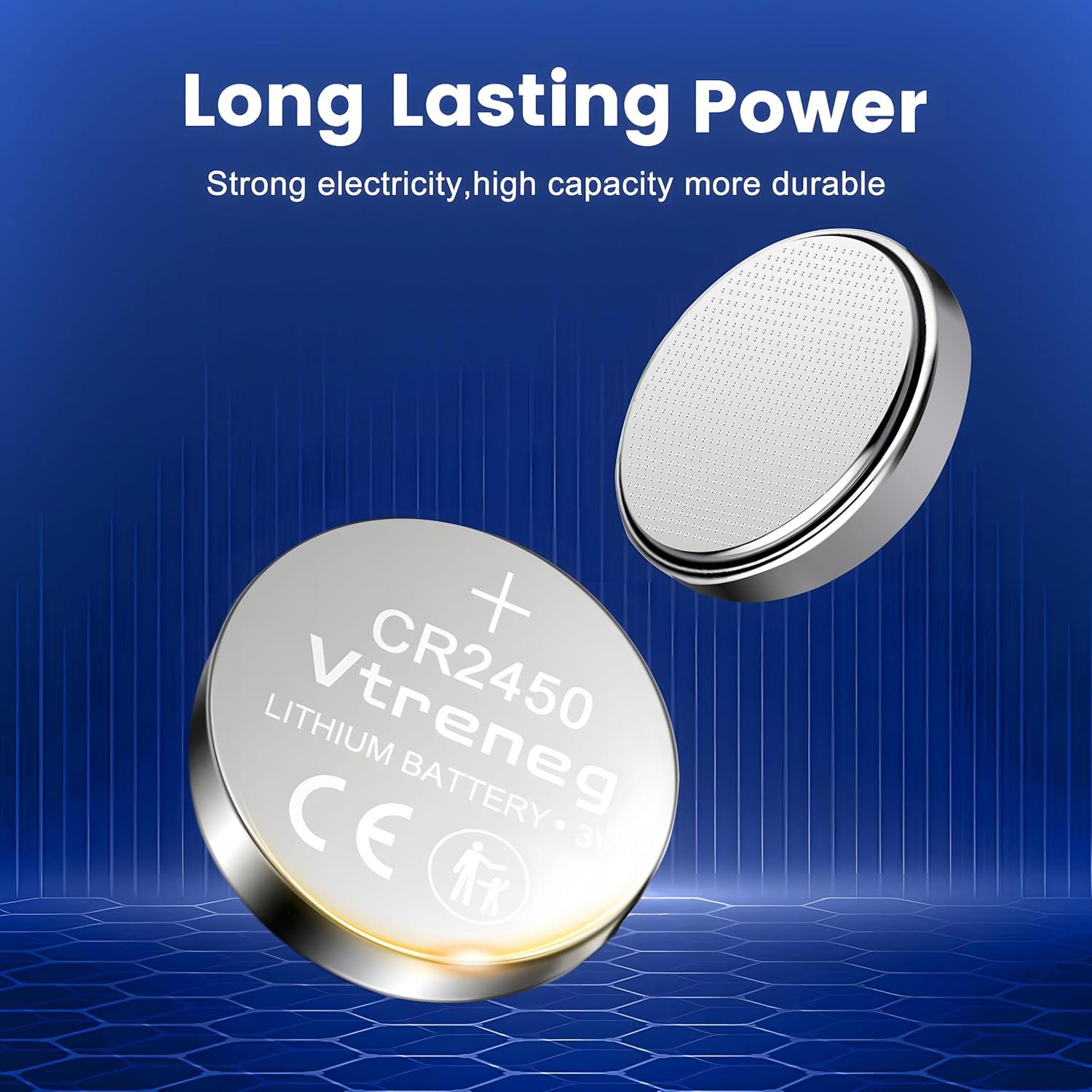 Paquete de 20 Baterías CR2450 VTRENEG 3V Alta Capacidad