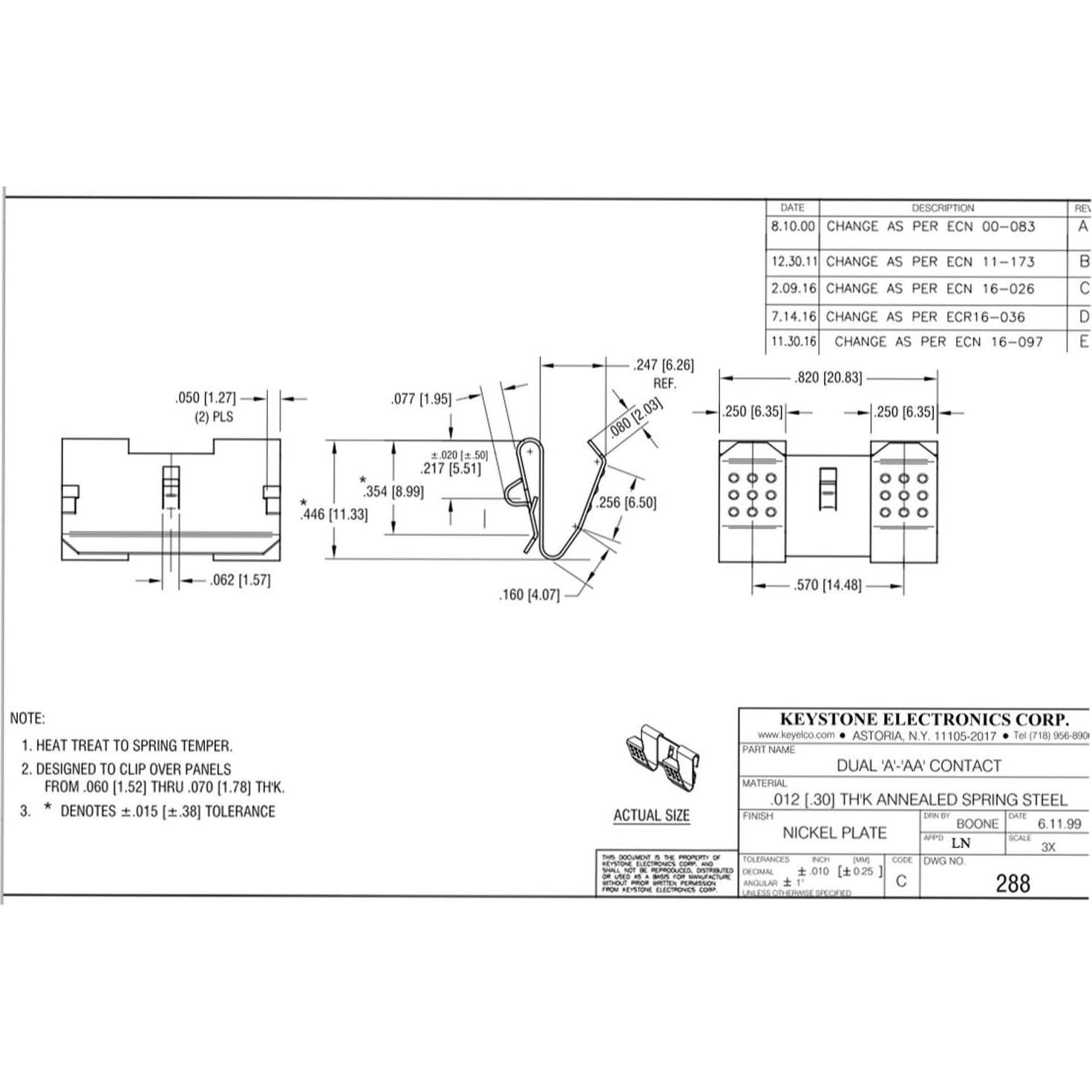 Soportes de Contacto de Batería Keystone 288 Doble Resorte (7 Pcs)