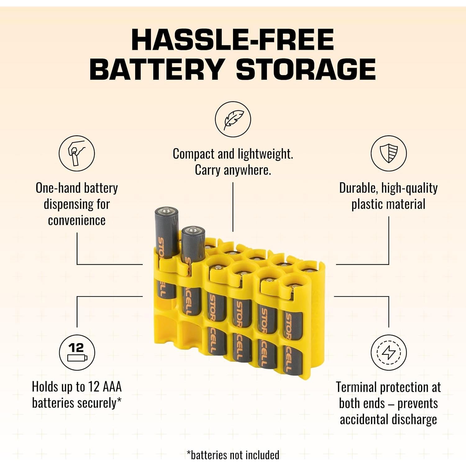 Caddy de Almacenamiento de Baterías AAA Storacell Amarillo 12 Unidades