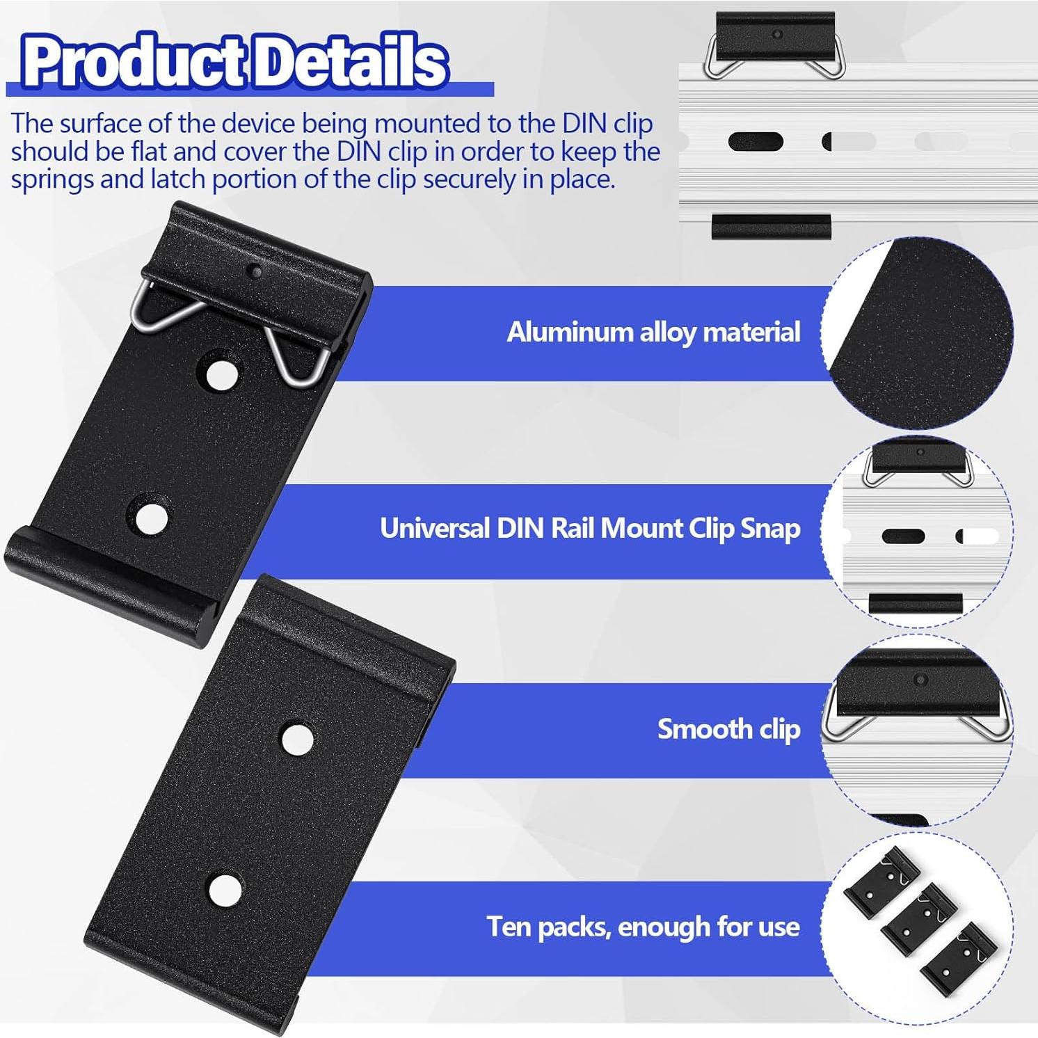 Hicarer 10 Clips de Montaje en Riel Din 35mm Aluminio Negro