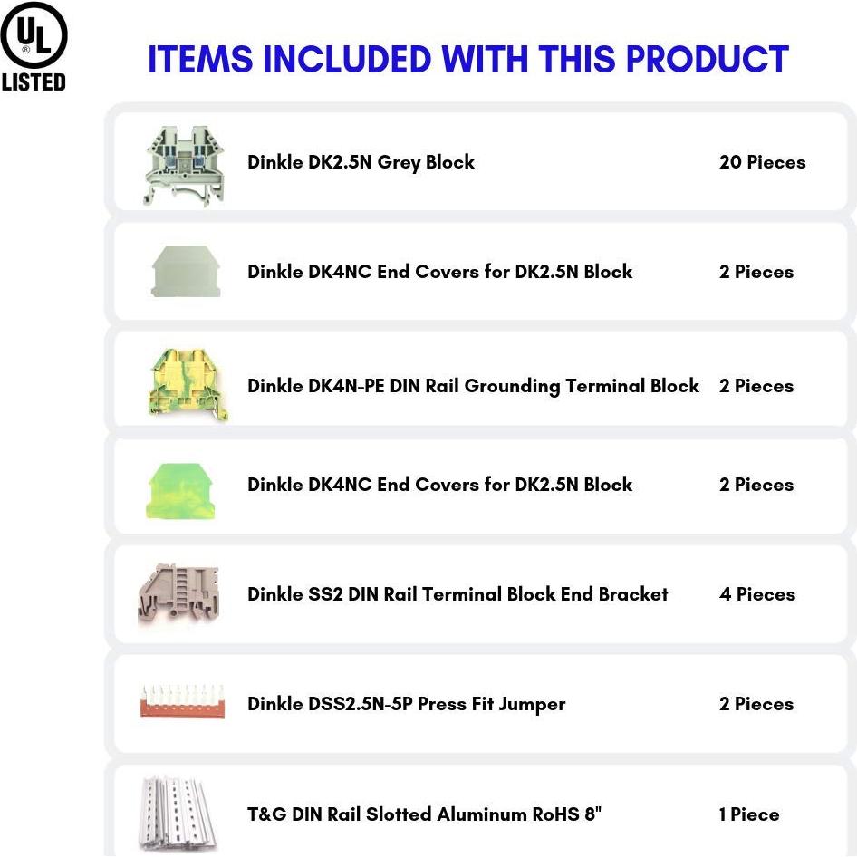 Kit de Bloques de Terminales DIN Dinkle Gris 20A 600V