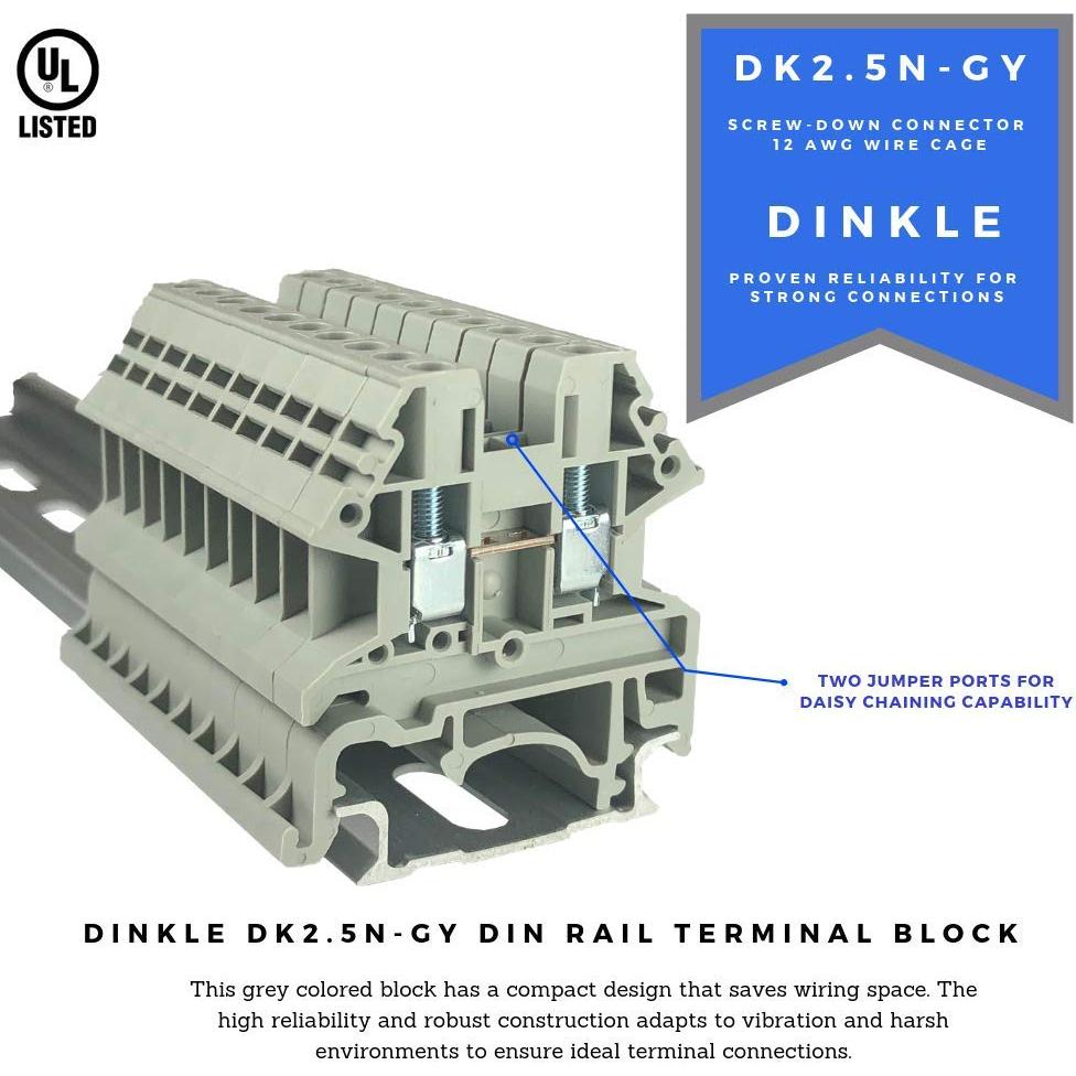 Kit de Bloques de Terminales DIN Dinkle Gris 20A 600V