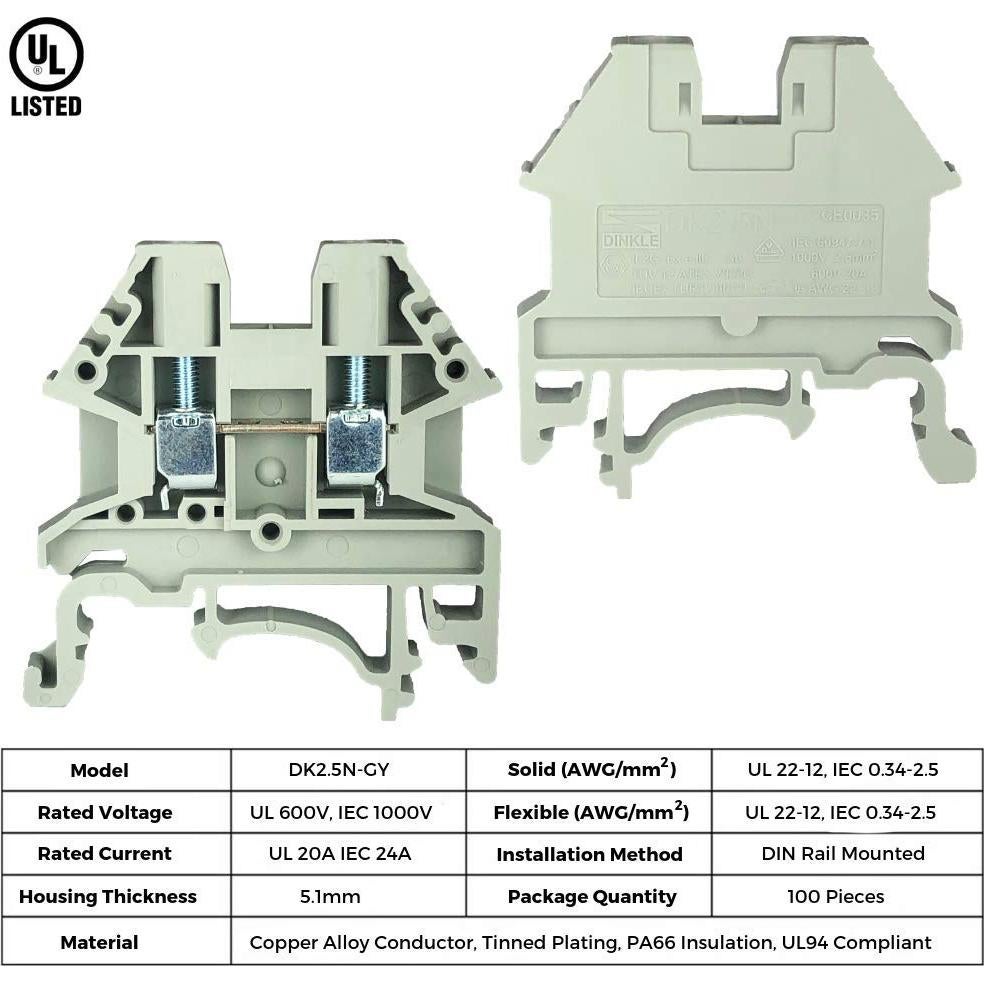 Kit de Bloques de Terminales DIN Dinkle Gris 20A 600V