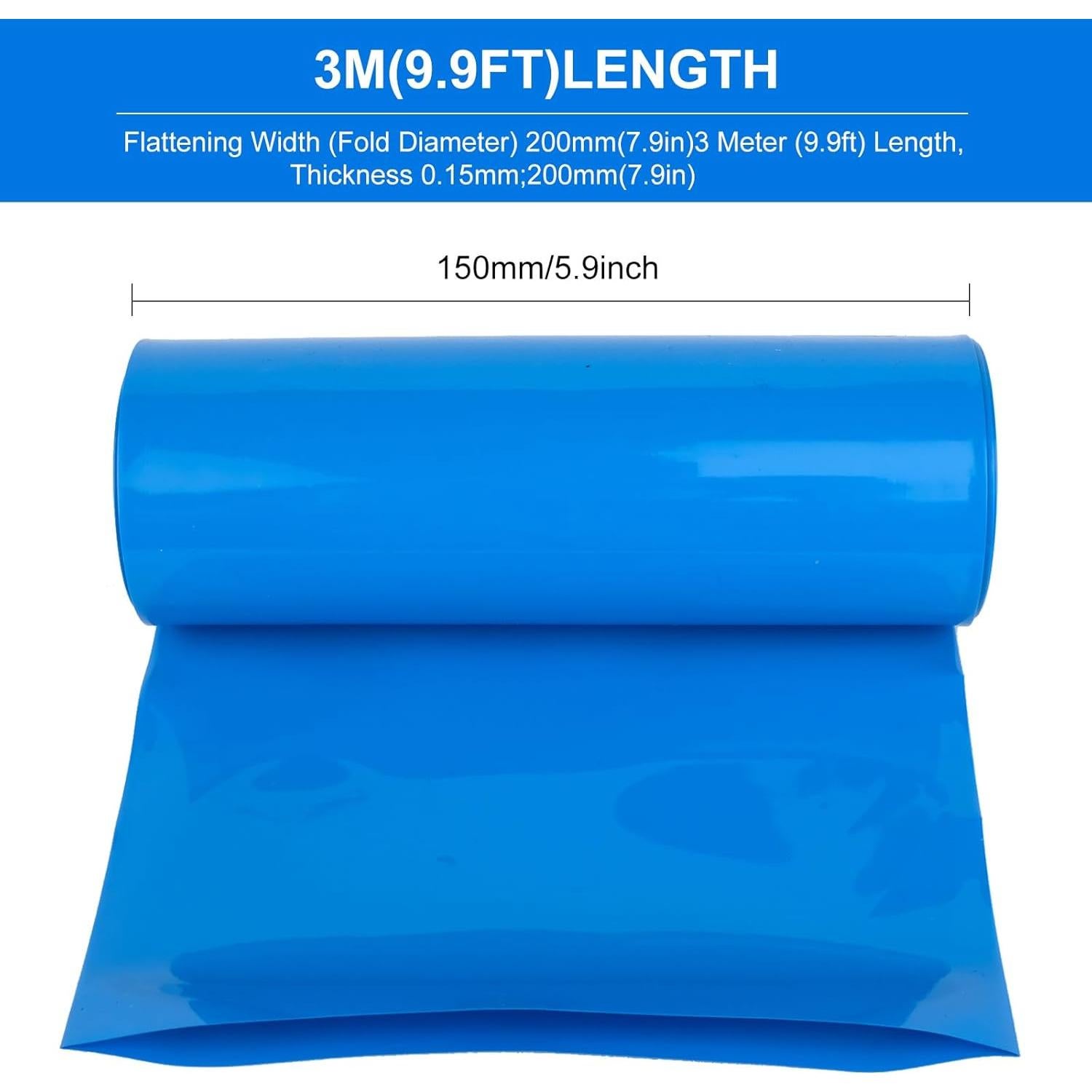 Tubo Termocontraíble PVC HSZJsto 150mm x 3m Azul para Baterías