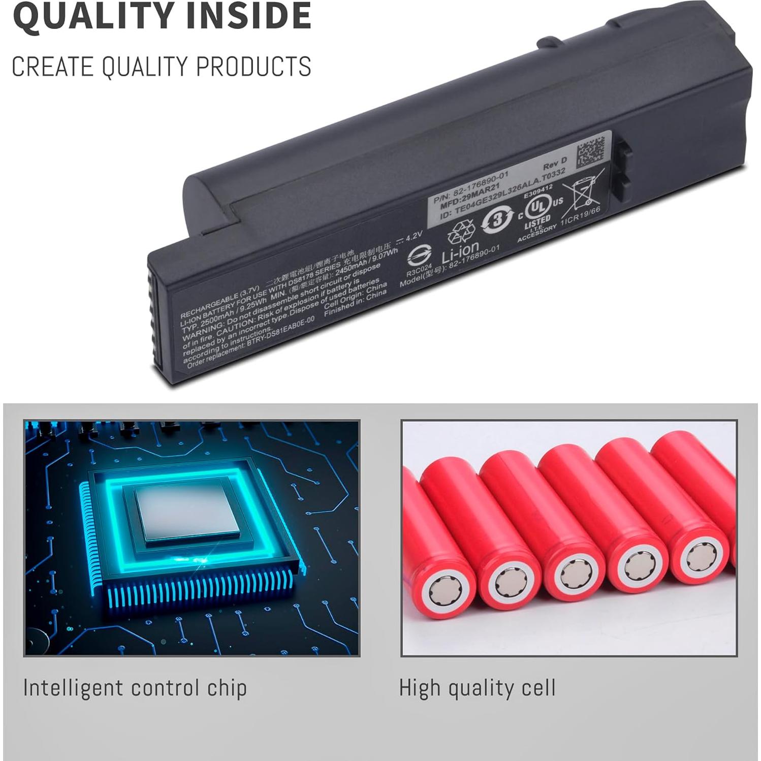 DS8178 Battery for Zebra DS8100 DS8178 DS8170 Series Barcode scanners BTRY-DS81EAB0E-00 BTRY-ZDS81EAZB0E-00 AS-000231-01 82-176890-01 71-176890-01 Barcode Scanner Battery Capacity 3.7V 2500mAh