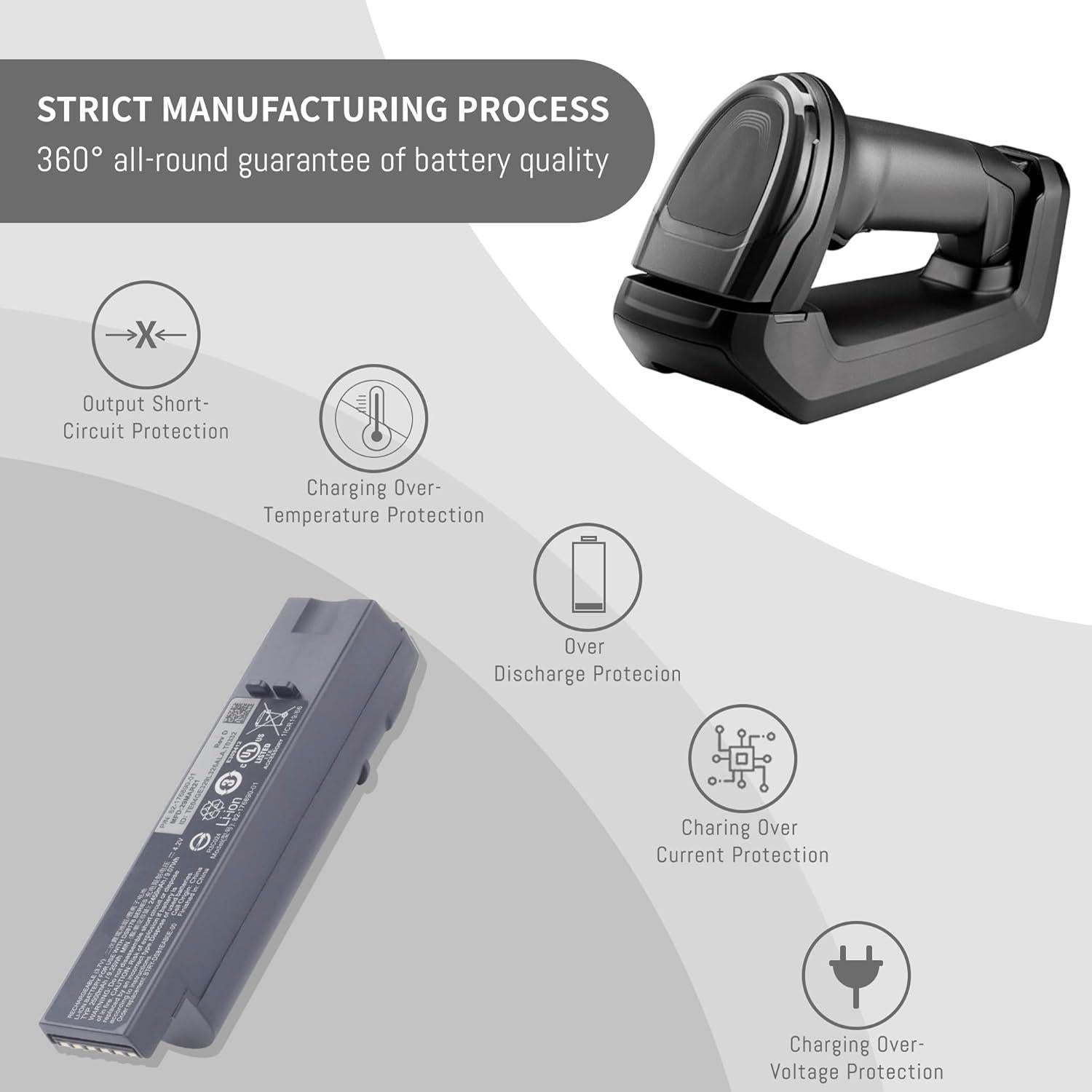 DS8178 Battery for Zebra DS8100 DS8178 DS8170 Series Barcode scanners BTRY-DS81EAB0E-00 BTRY-ZDS81EAZB0E-00 AS-000231-01 82-176890-01 71-176890-01 Barcode Scanner Battery Capacity 3.7V 2500mAh