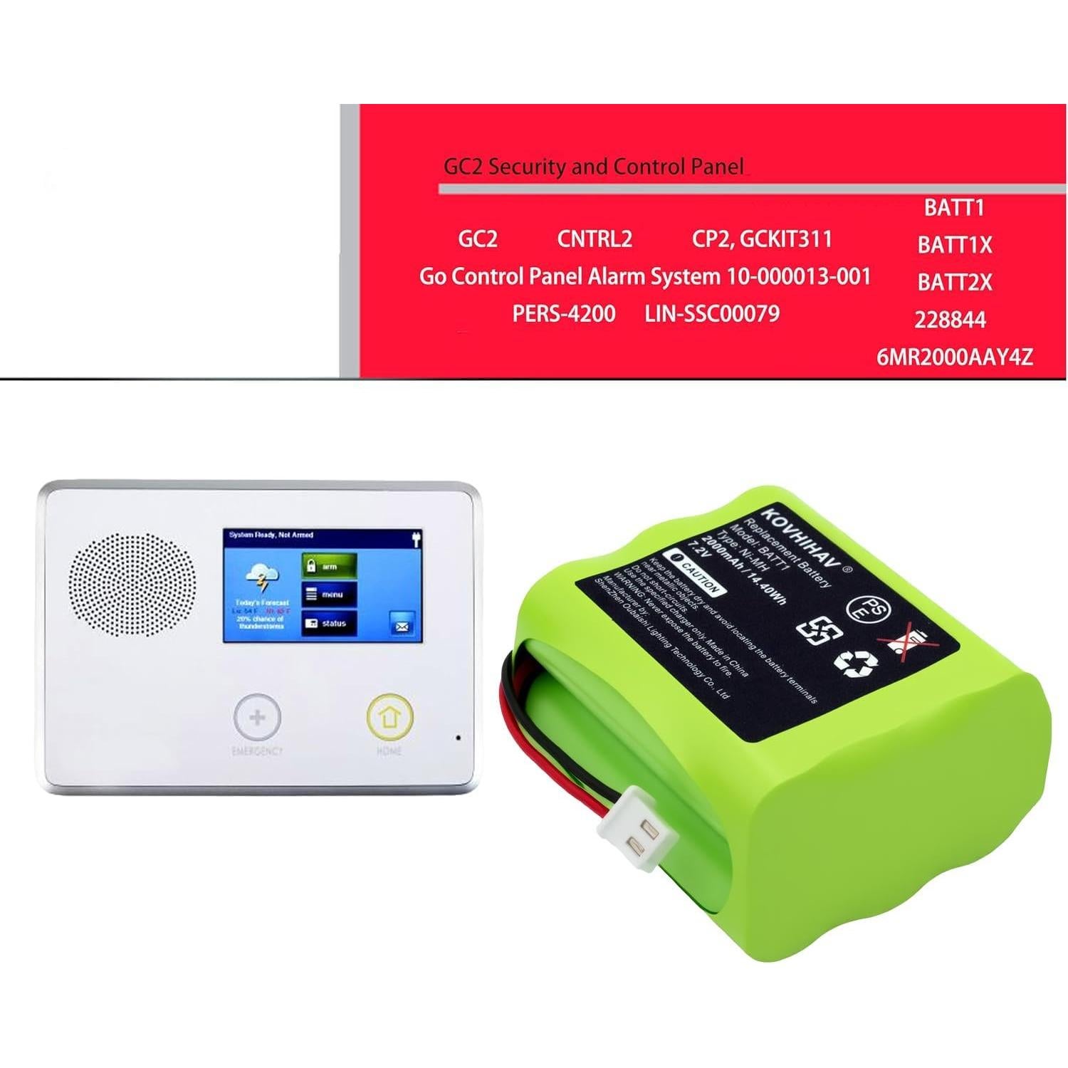 Batería de Alarma 2GIG BATT1X BATT2X 7.2V Ni-MH 2000mAh