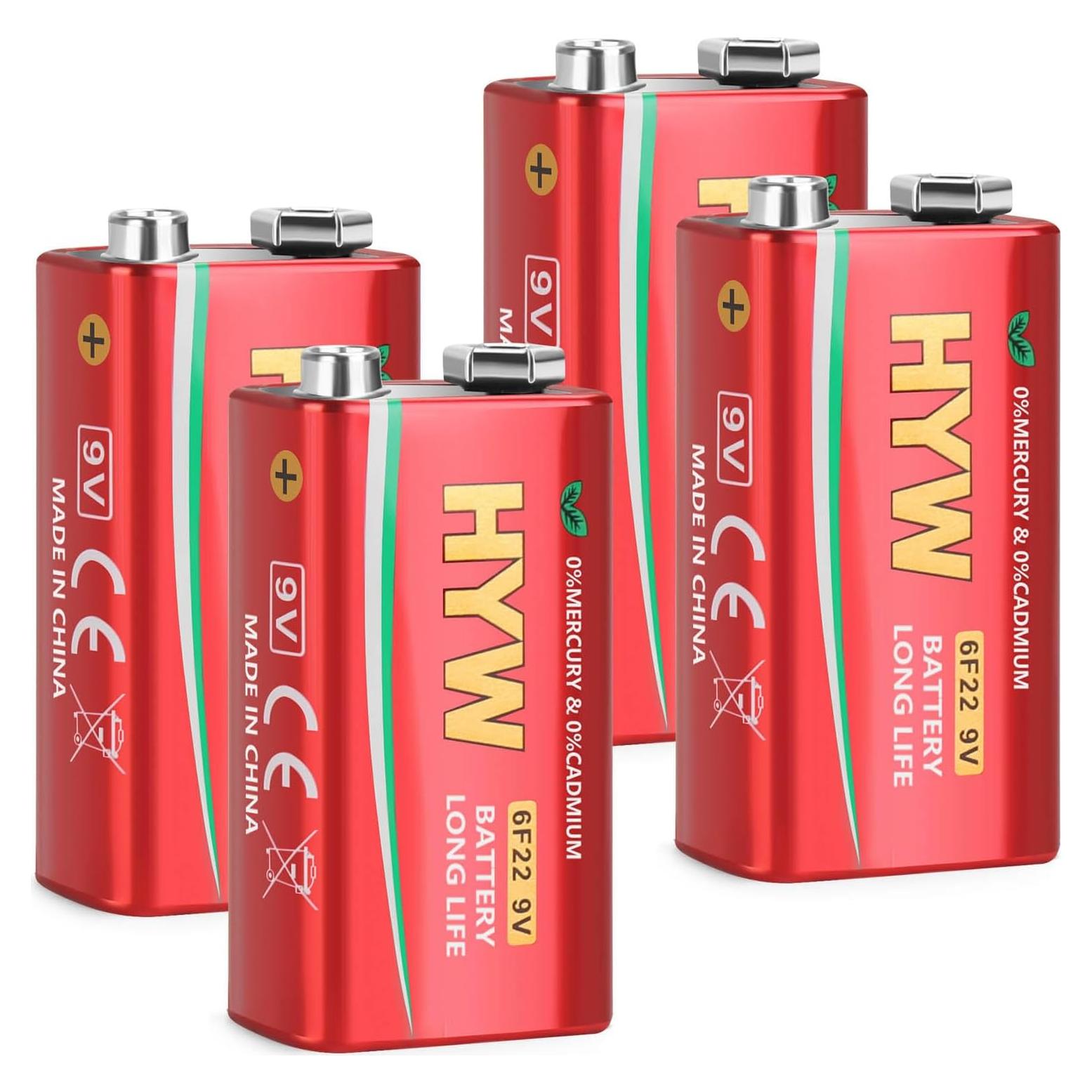 Paquete de 4 Baterías de 9V Fitinoch de Larga Duración