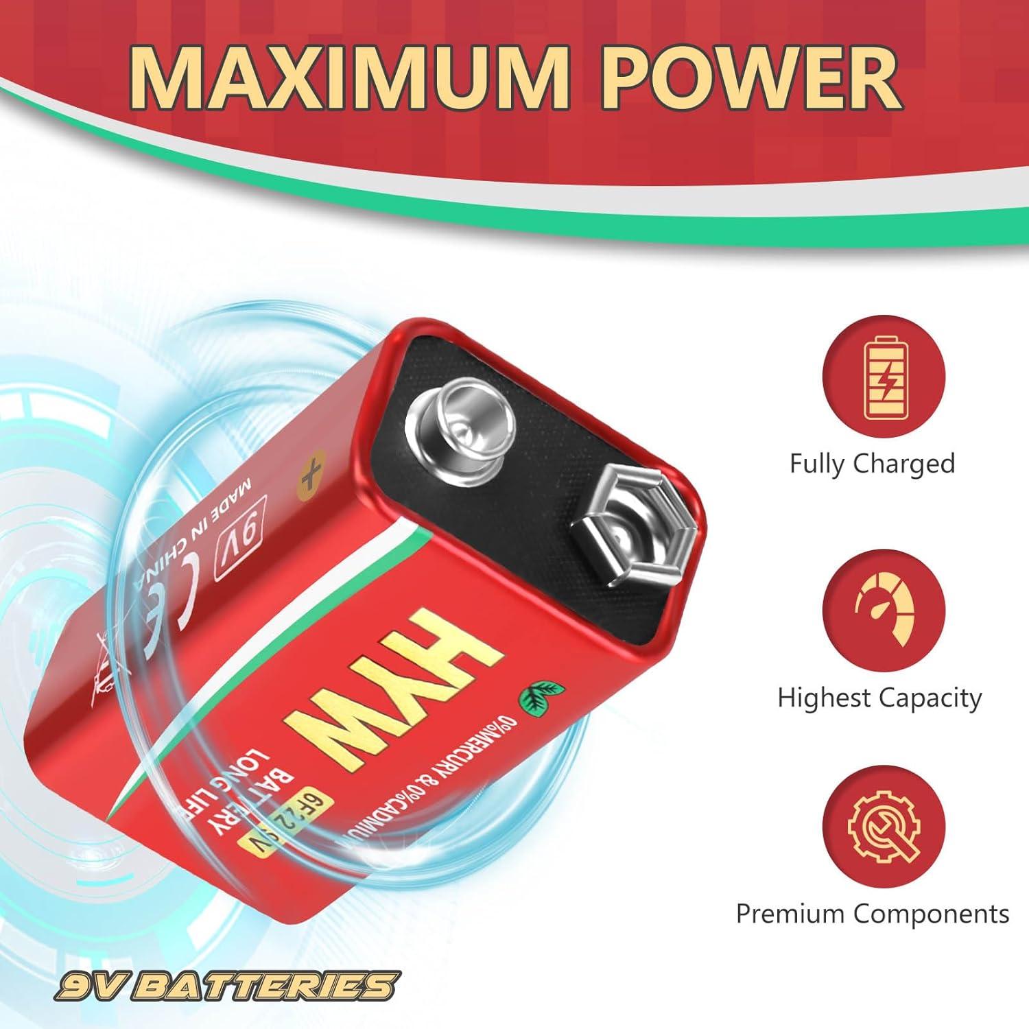 Paquete de 4 Baterías de 9V Fitinoch de Larga Duración