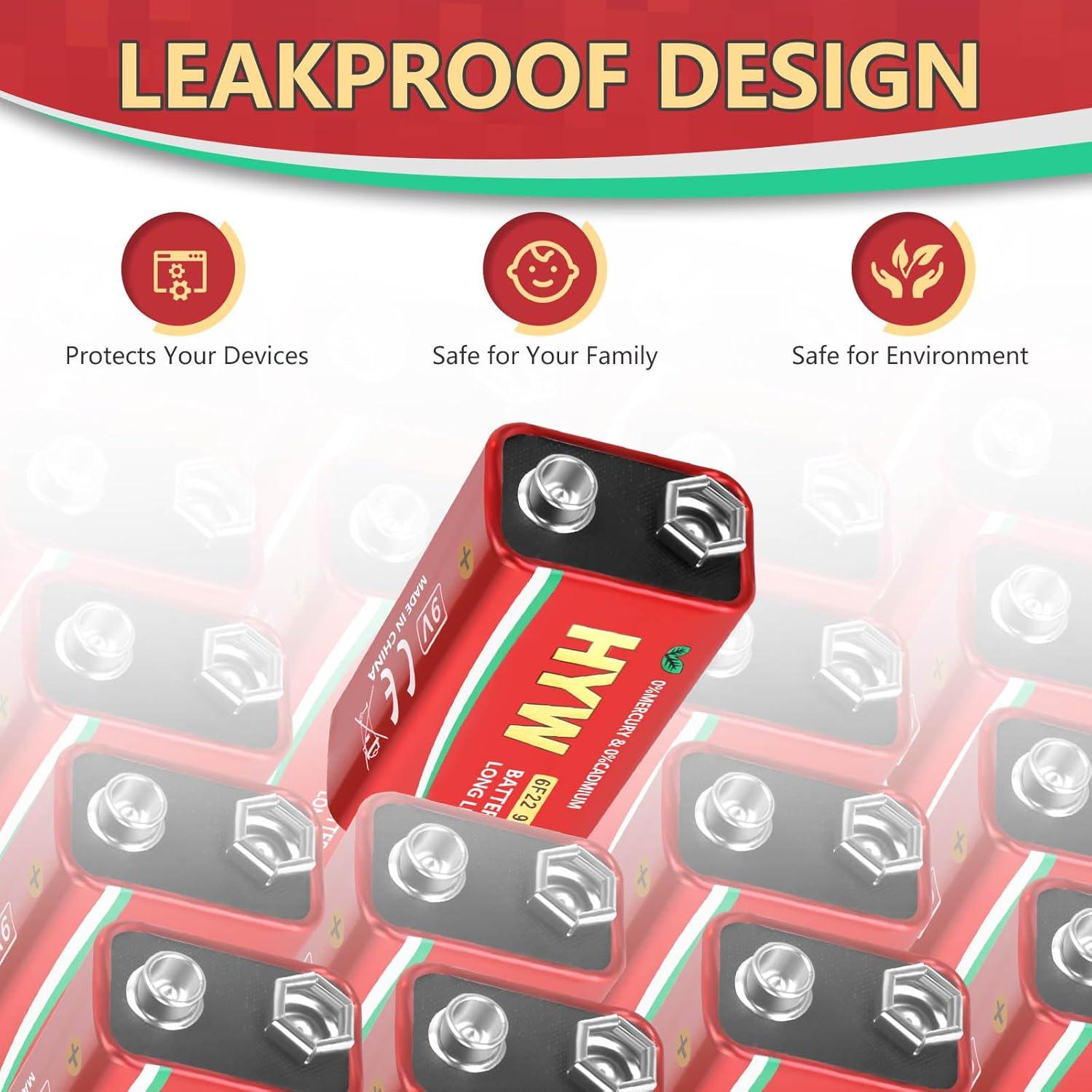 Paquete de 4 Baterías de 9V Fitinoch de Larga Duración