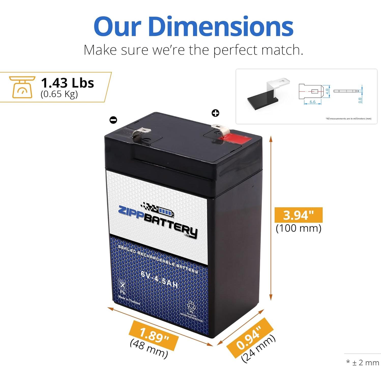 Batería Zipp 6V 4.5AH AGM Libre de Mantenimiento para Alarma y Juguetes