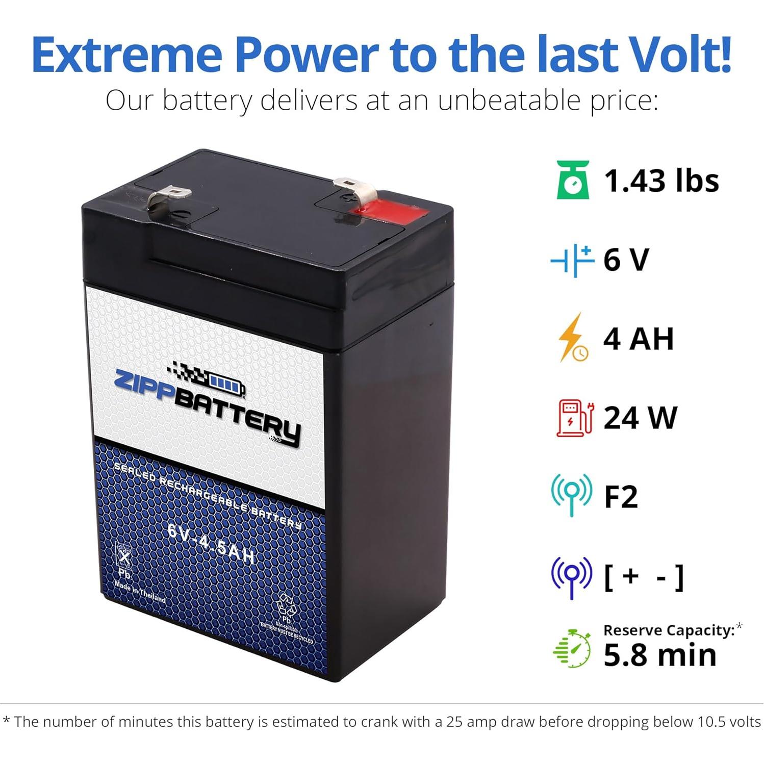 Batería Zipp 6V 4.5AH AGM Libre de Mantenimiento para Alarma y Juguetes