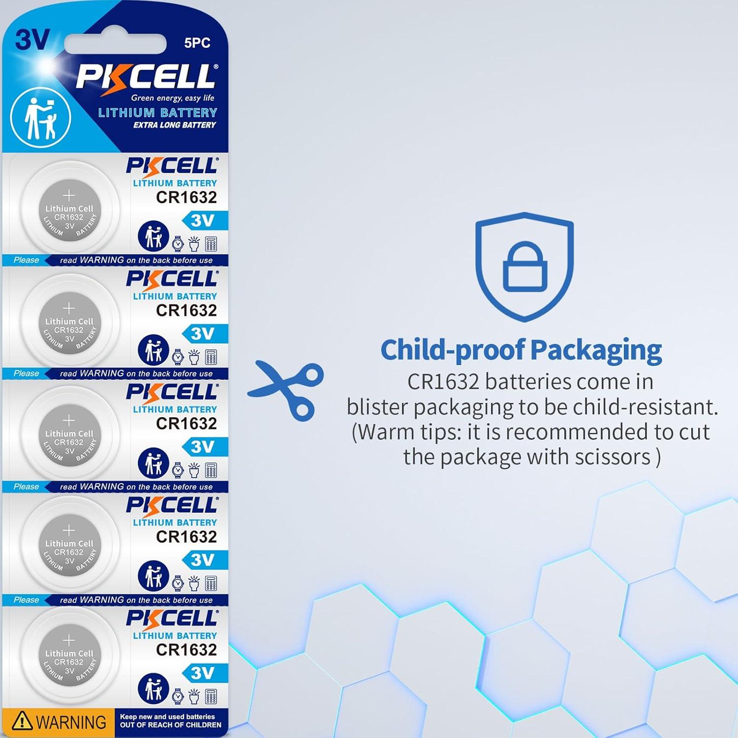 Batería de Litio PKCELL CR1632 3V - Paquete de 5 Unidades