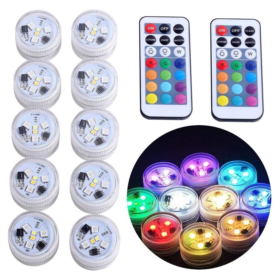 Luces LED Mini Sumergibles KUCAM con Control Remoto RGB - Paquete de 10