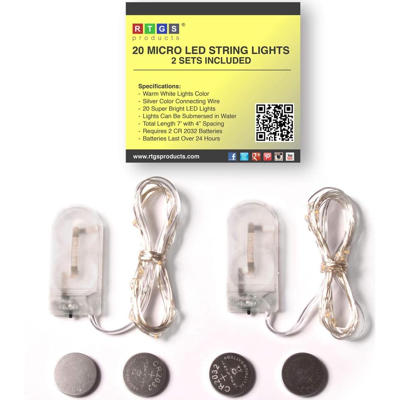 2 Sets Luces de Cuerda LED 20 Lámparas Blanco Cálido RTGS