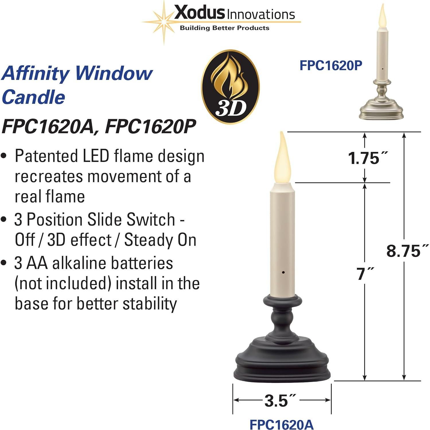 Candle de Ventana LED Xodus FPC1620P 22.23cm Plata 3D