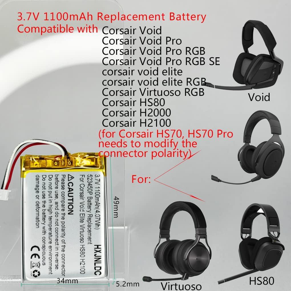Batería recargable 3.7V 1100mAh HXJN para Corsair Void