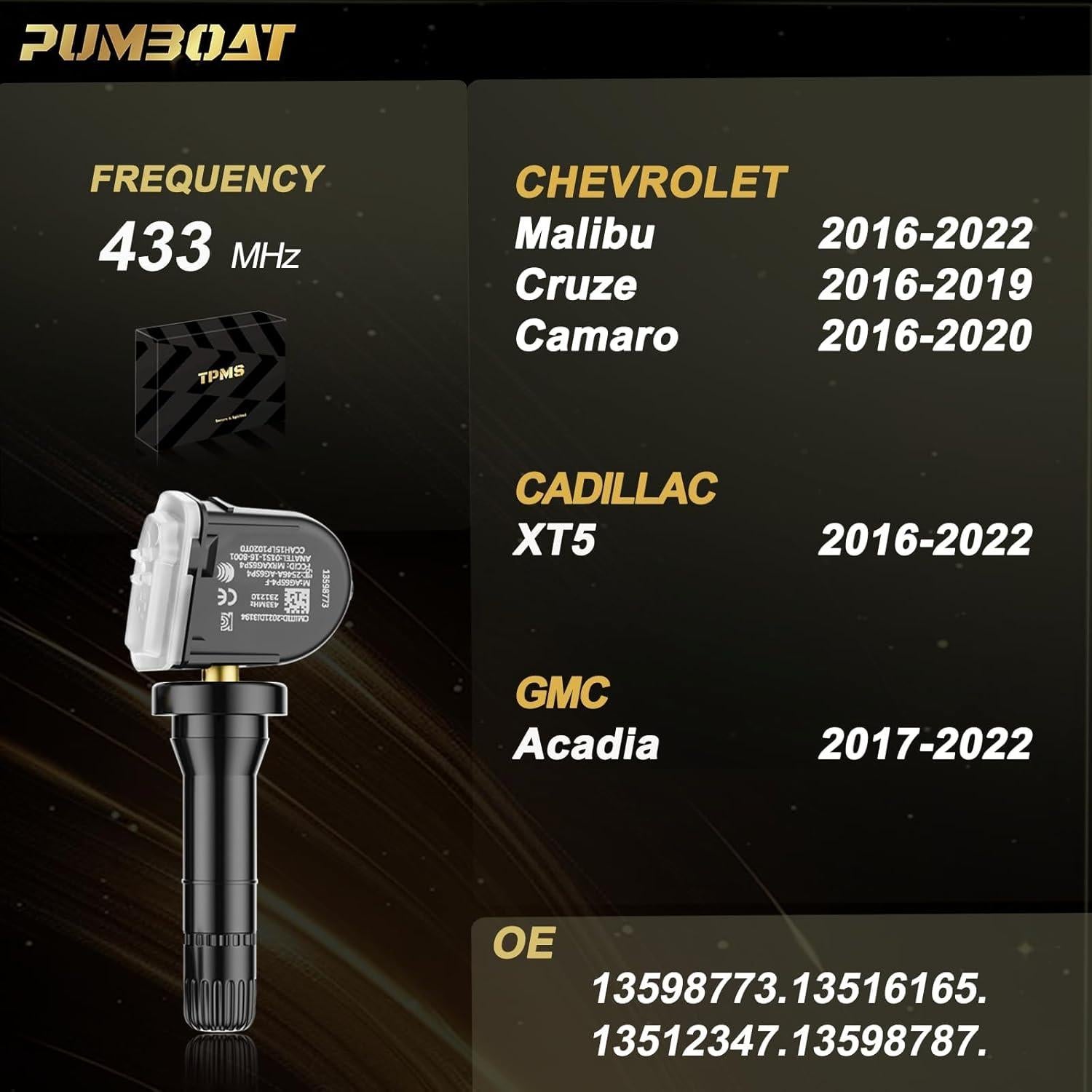 Sensor TPMS Preprogramado Pumboat 433MHz para GM 4 PCS