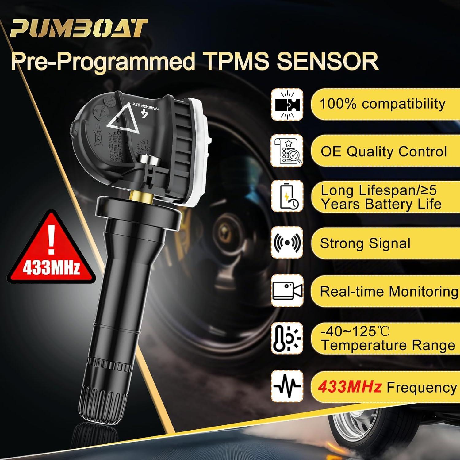 Sensor TPMS Preprogramado Pumboat 433MHz para GM 4 PCS