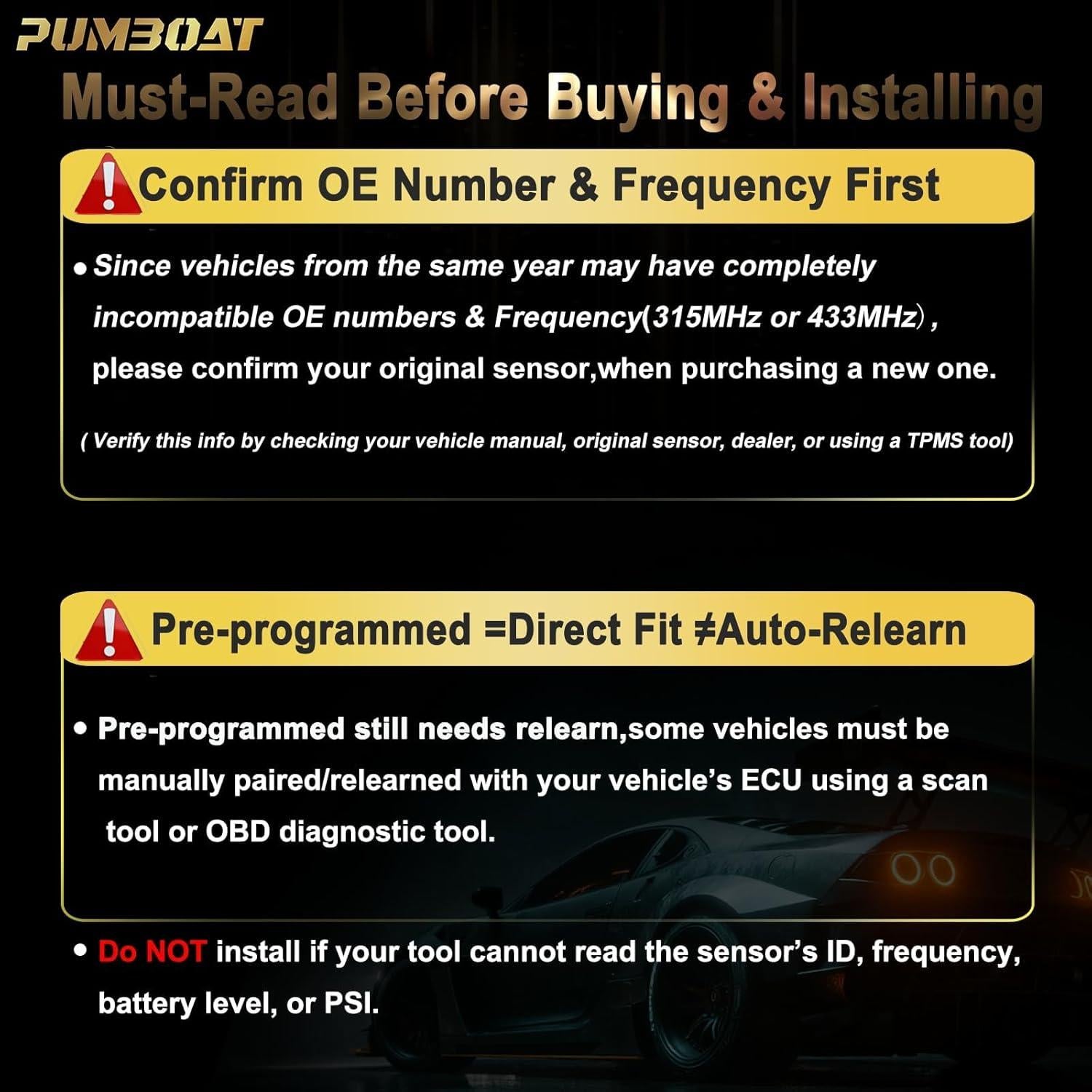 Sensor TPMS Preprogramado Pumboat 433MHz para GM 4 PCS