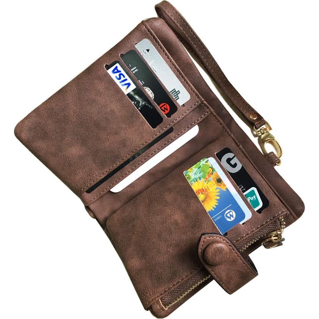 Cartera de cuero PU AOXONEL pequeña con bloqueo RFID