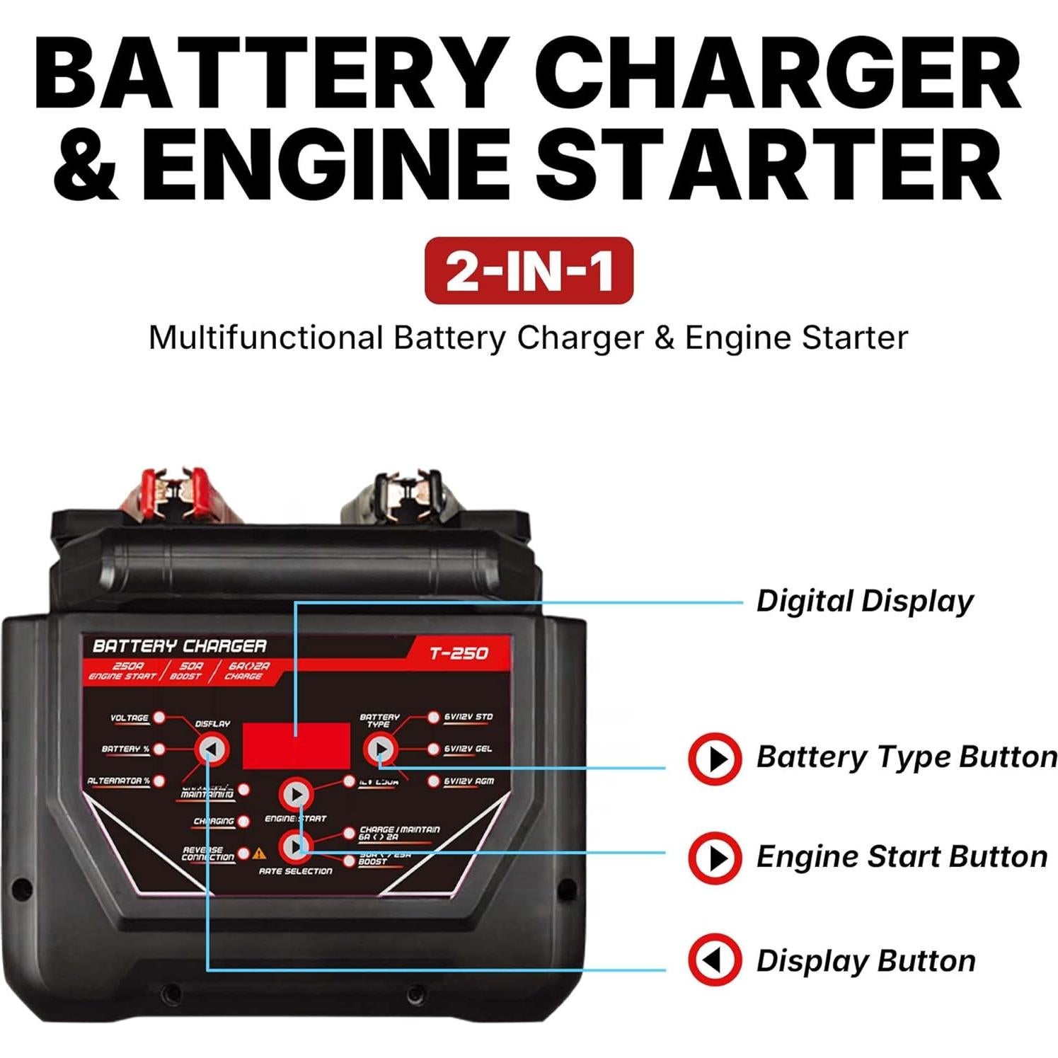 Cargador de Batería y Arrancador Omni Tools T-250 250A 6V/12V