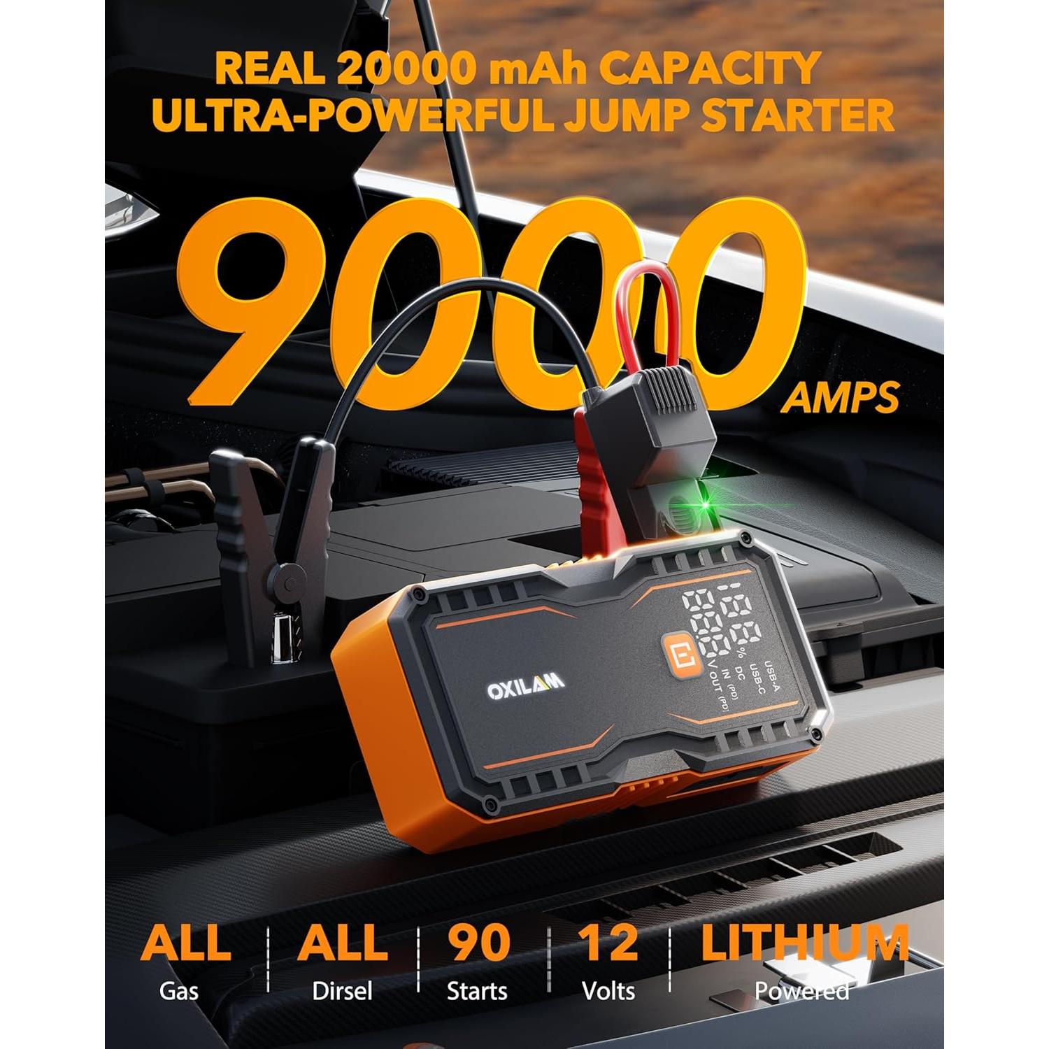 Arrancador de Salto OXILAM 20000mAh 9000A para Motores