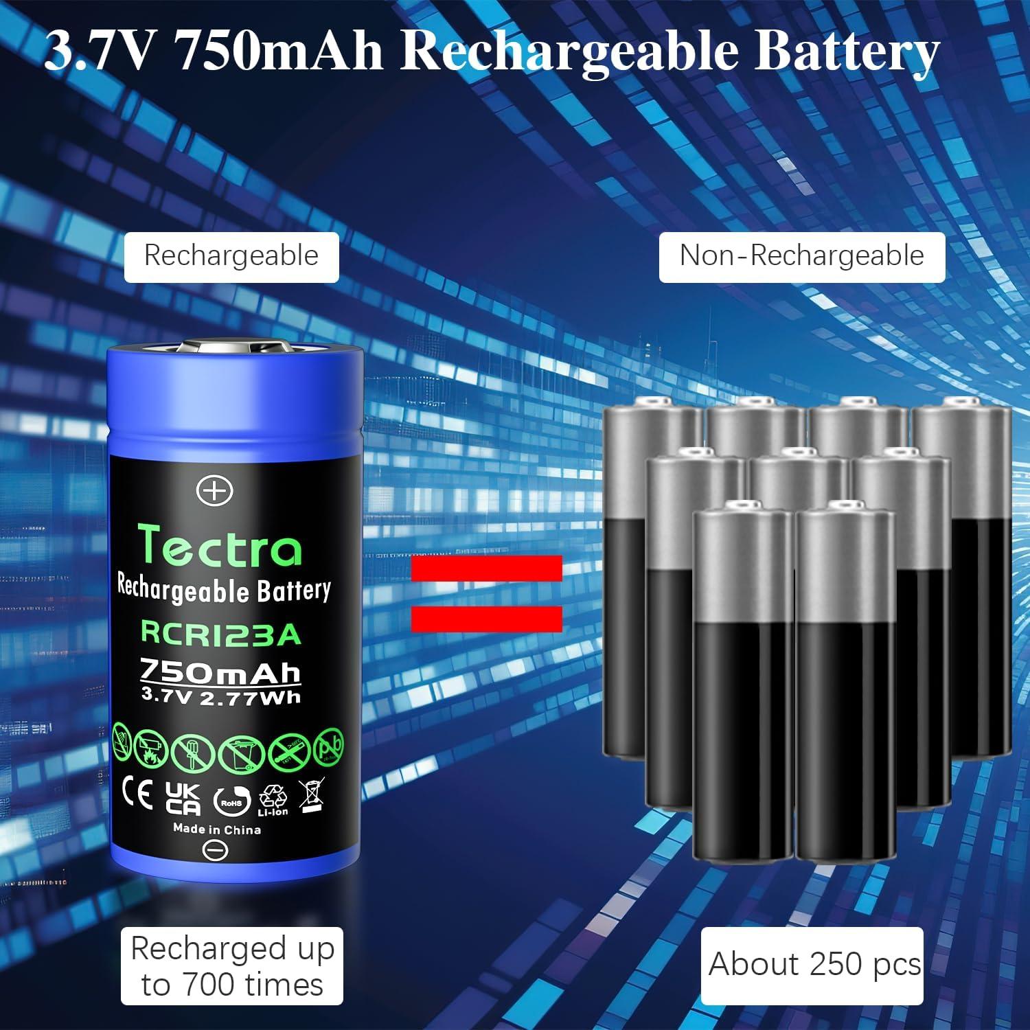 Baterías Recargables Tectra 123A 3.7V 750mAh Paquete de 12