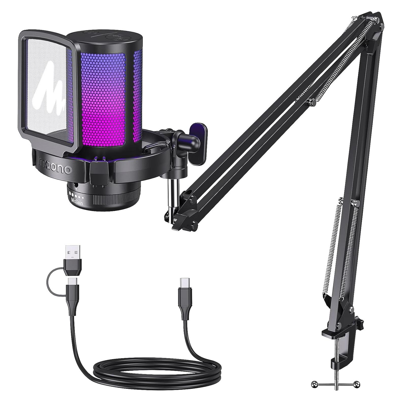 Micrófono USB MAONO DGM20S para Gaming con Soporte y RGB