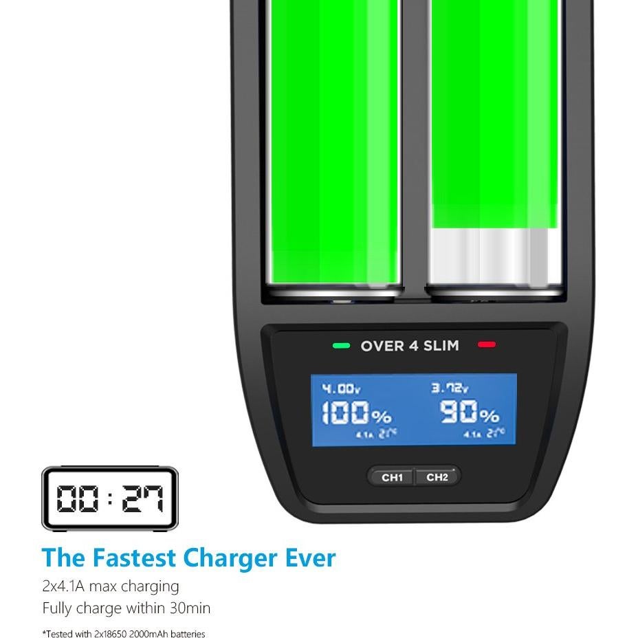 Cargador Rápido XTAR Over 4 Slim 12V 4.1A para Baterías 18650-26650