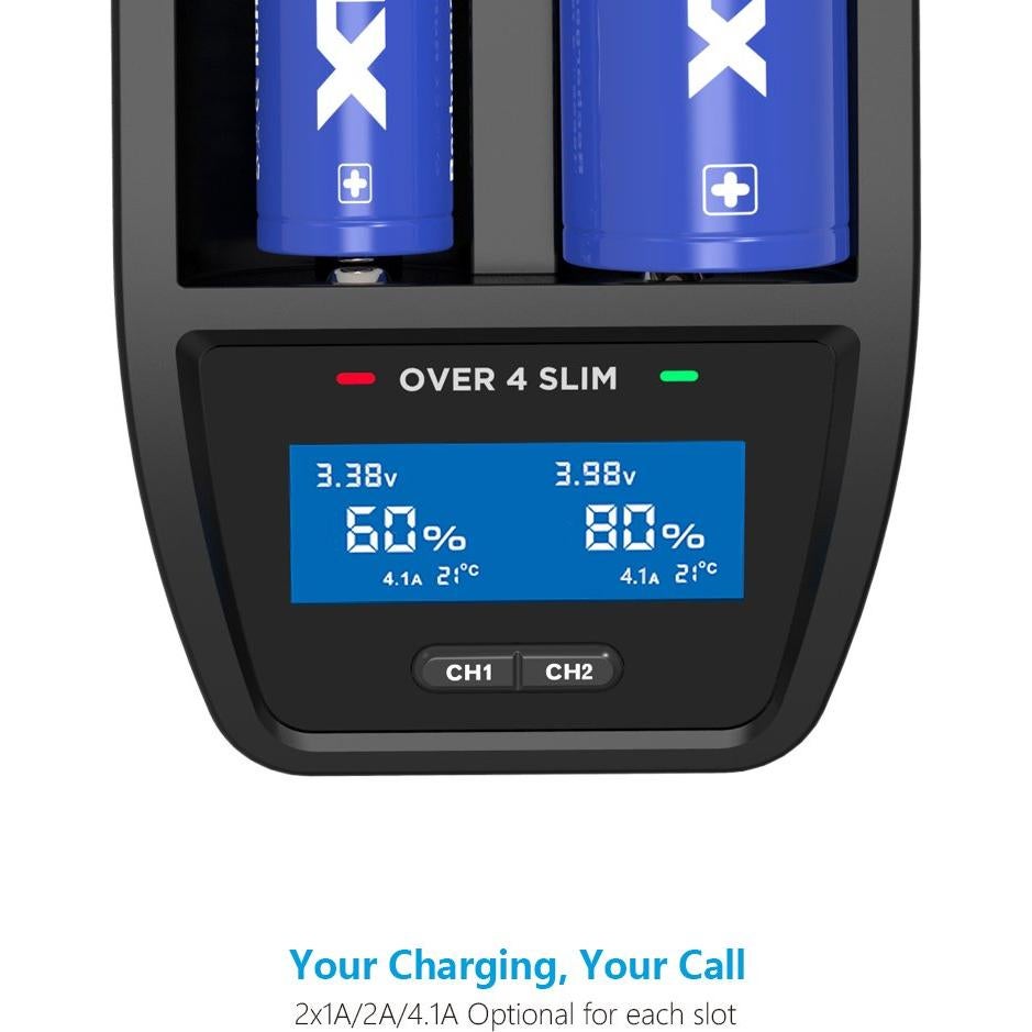 Cargador Rápido XTAR Over 4 Slim 12V 4.1A para Baterías 18650-26650