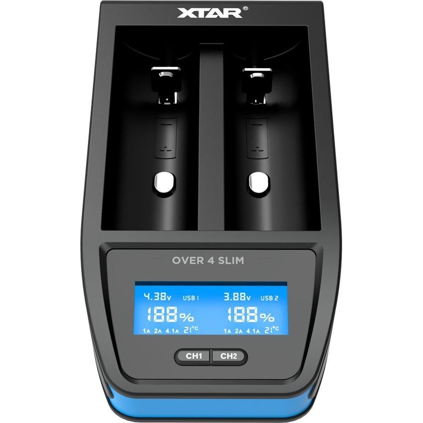 Cargador Rápido XTAR Over 4 Slim 12V 4.1A para Baterías 18650-26650