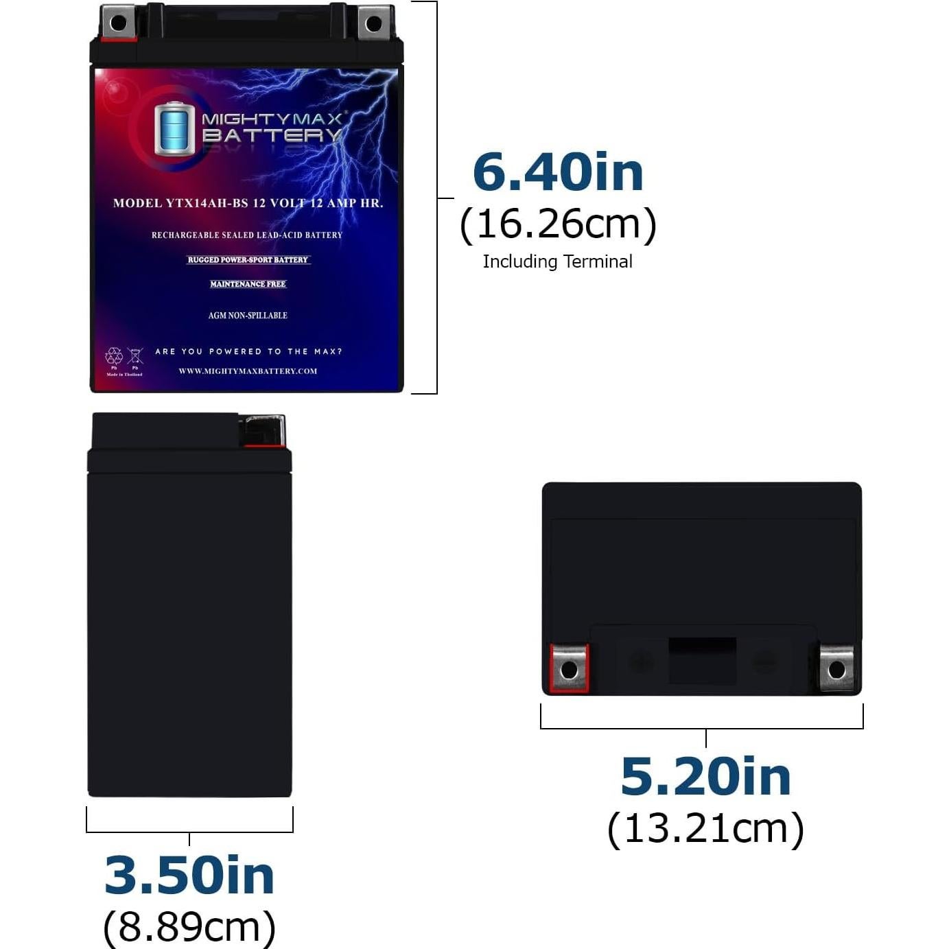 Batería Mighty Max YTX14AH-BS 12V 12AH para ATV y Motocicletas