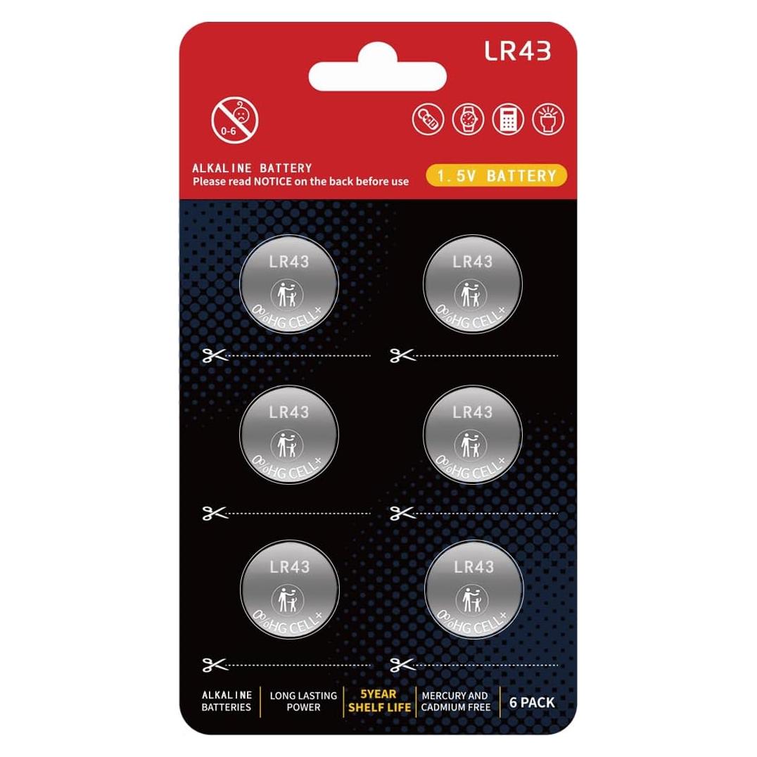 Baterías Botón Alcalinas Premium JUNINXIU LR43 AG12 6 Piezas