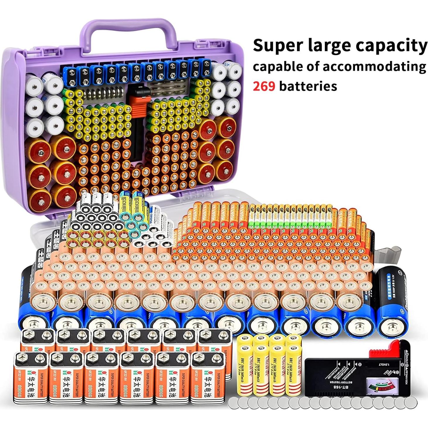 Caja organizadora de baterías Aptbyte con probador - 269 baterías