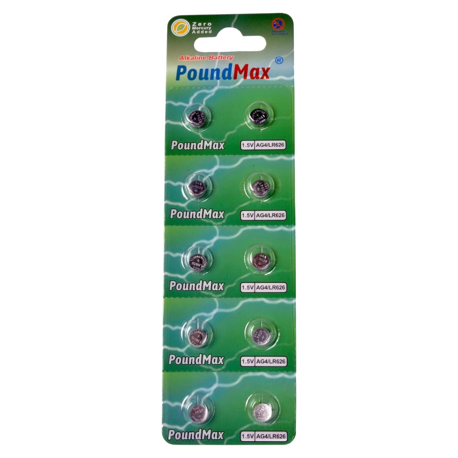 Baterías Alcalinas PoundMax AG4 LR626 1.5V - Paquete de 10