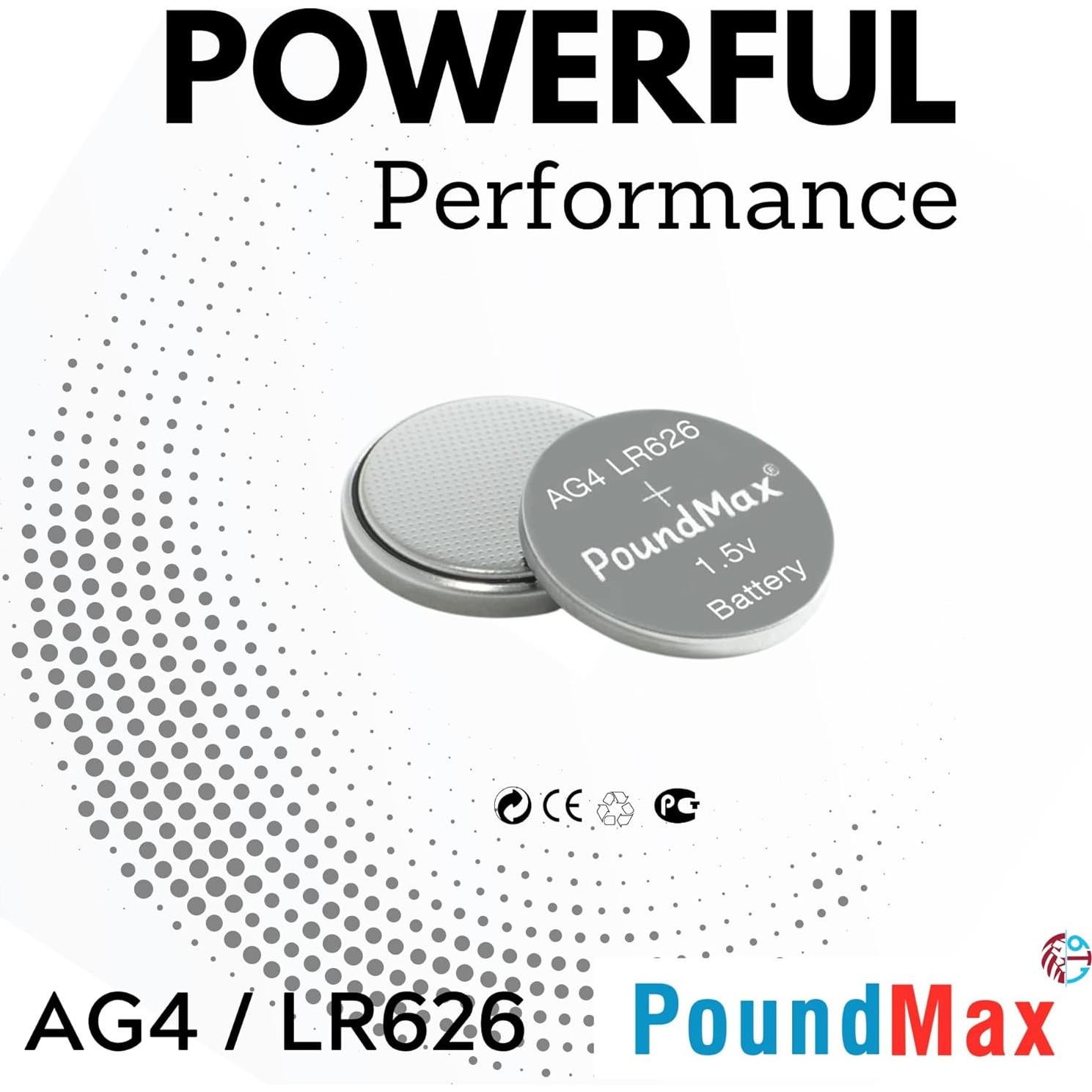 Baterías Alcalinas PoundMax AG4 LR626 1.5V - Paquete de 10
