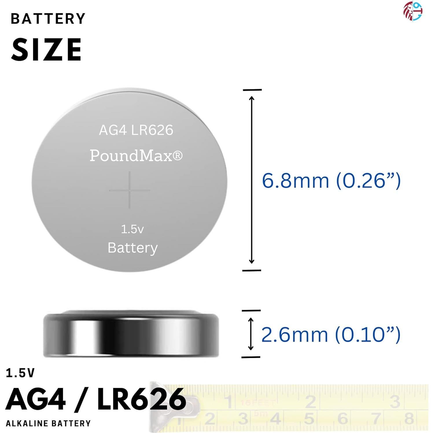 Baterías Alcalinas PoundMax AG4 LR626 1.5V - Paquete de 10