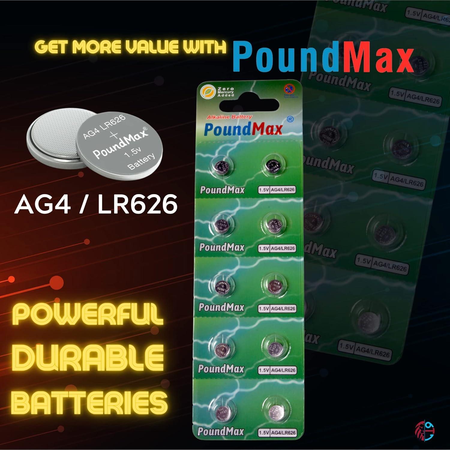 Baterías Alcalinas PoundMax AG4 LR626 1.5V - Paquete de 10