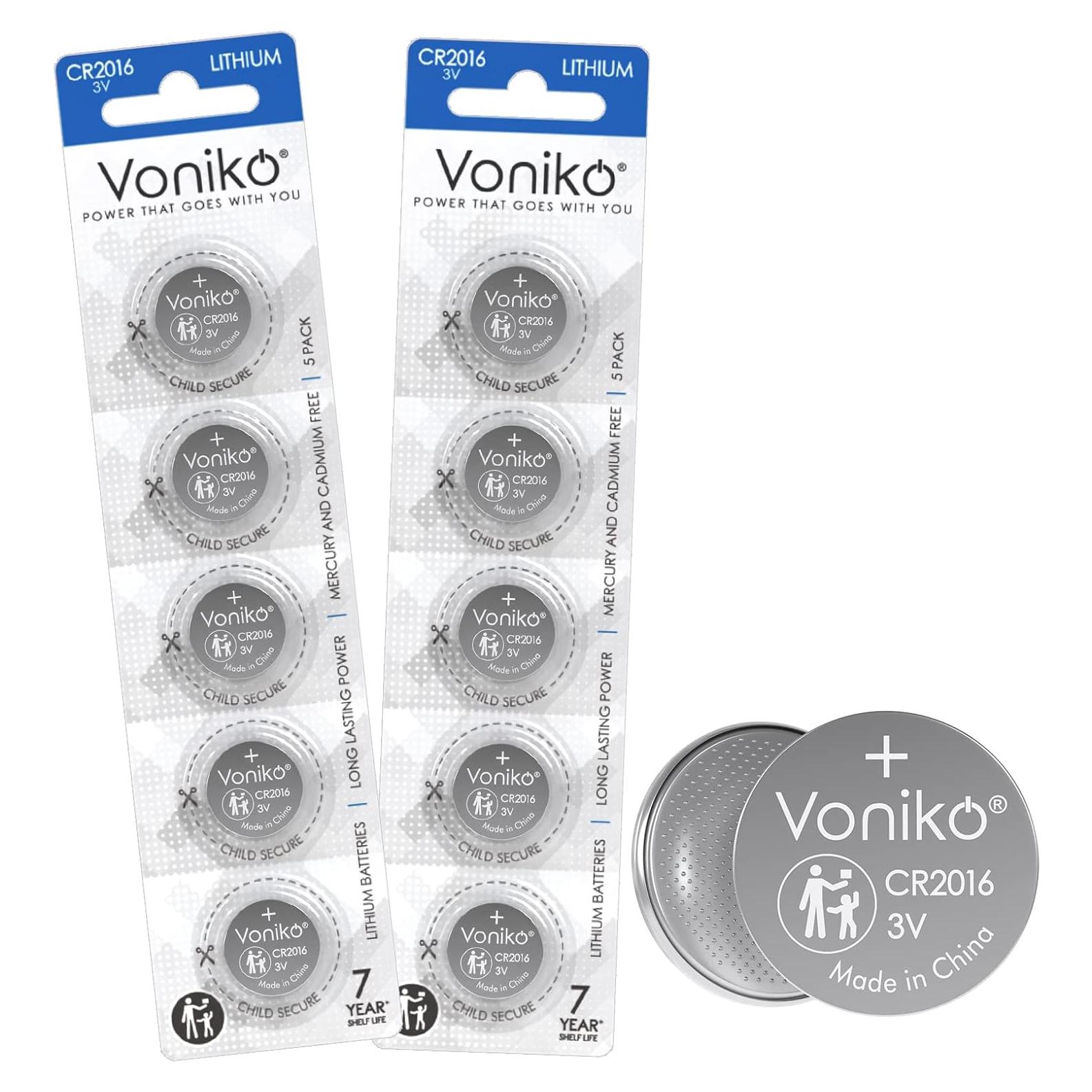 Baterías de Litio Voniko CR2016 3V Paquete de 10 - Seguridad Infantil
