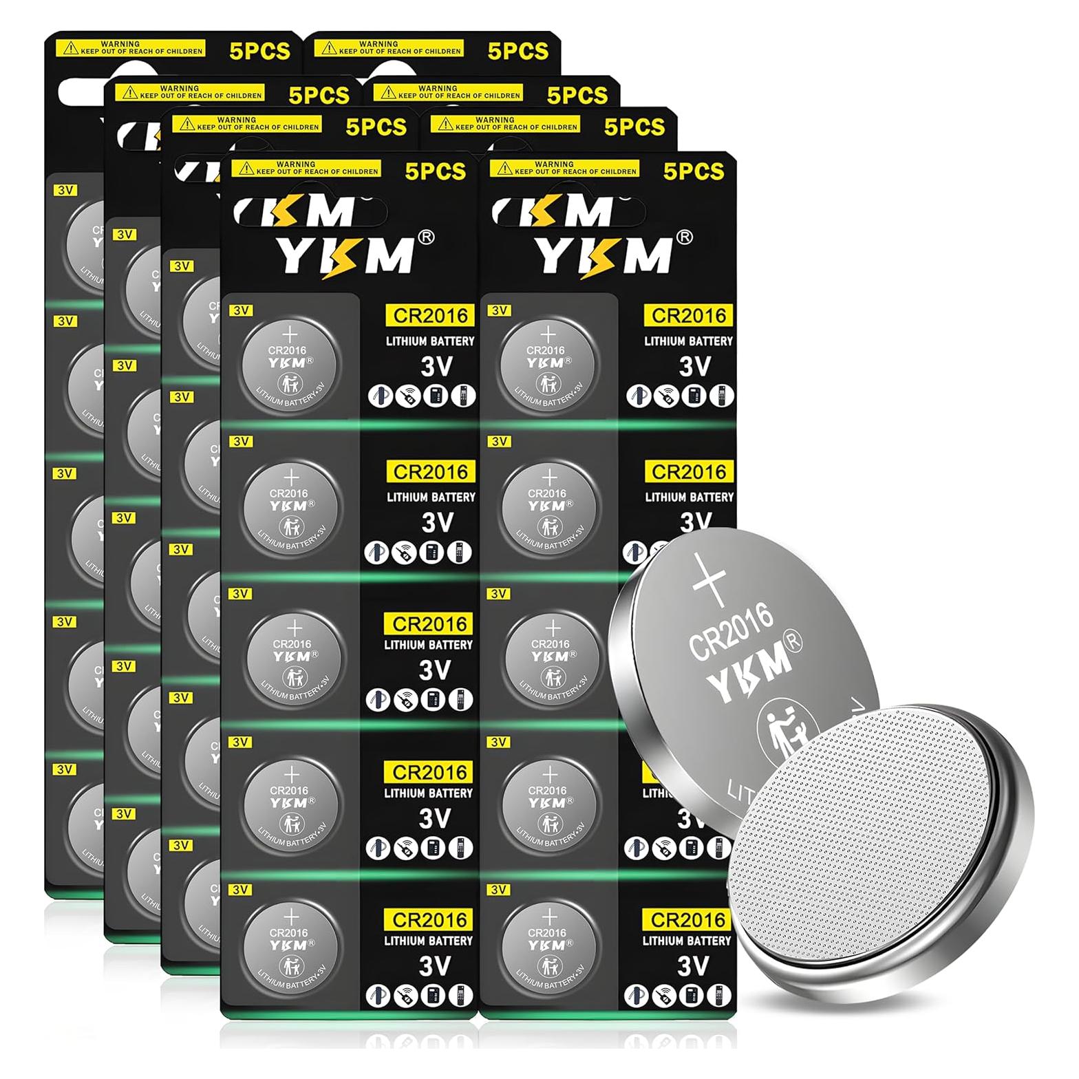 Baterías de Litio YKM CR2016 40 Pack 3V para Reloj y Control Remoto