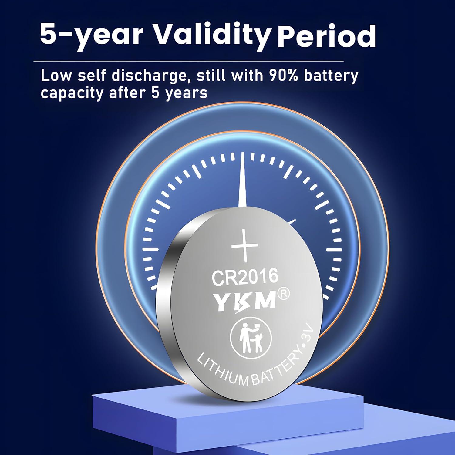 Baterías de Litio YKM CR2016 40 Pack 3V para Reloj y Control Remoto