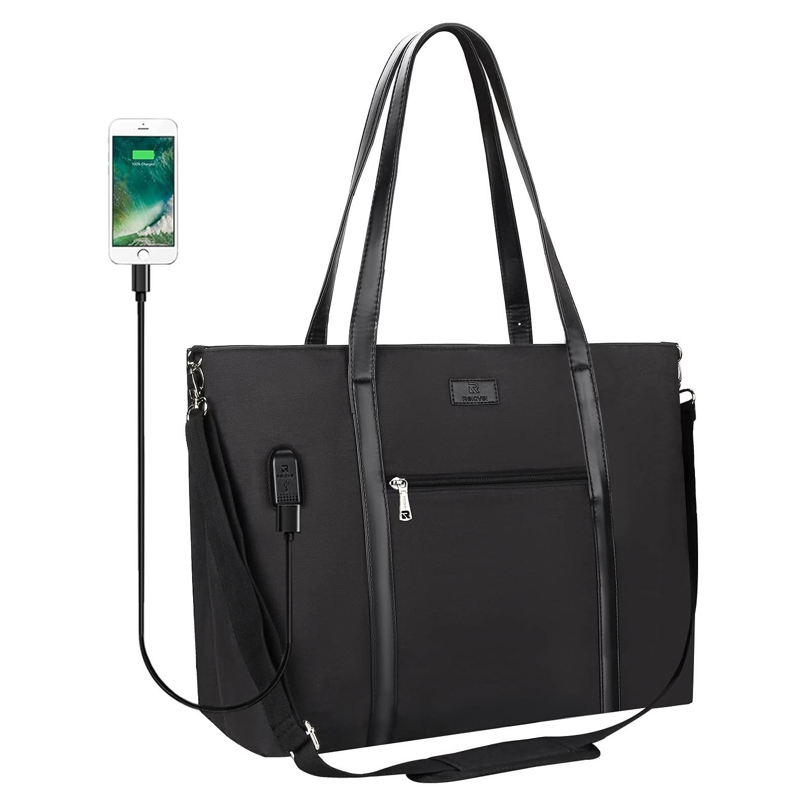 Bolsa Tote para Laptop 17" Impermeable USB Nylon Mujer