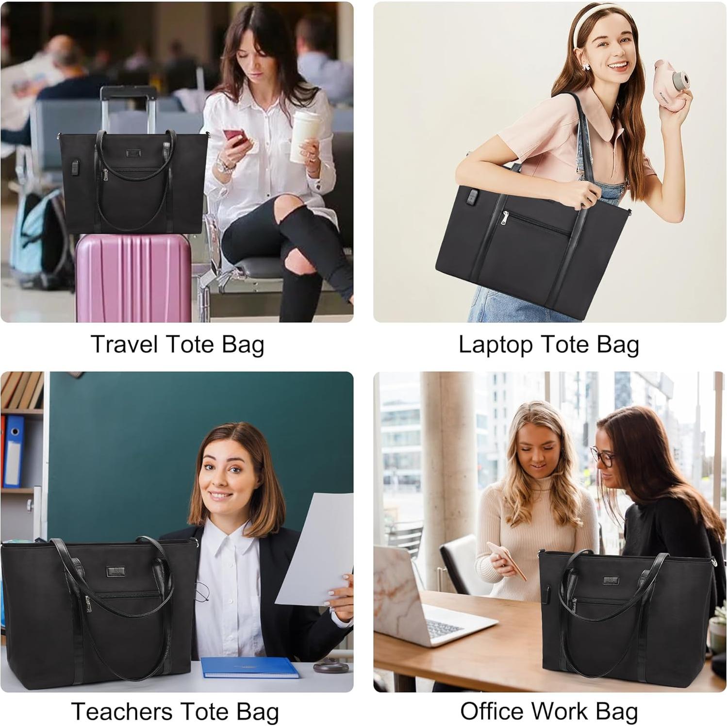 Bolsa Tote para Laptop 17" Impermeable USB Nylon Mujer