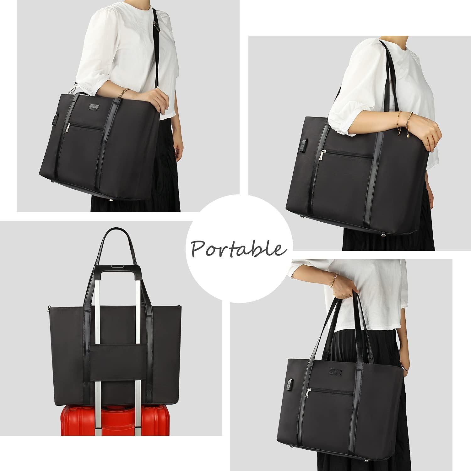 Bolsa Tote para Laptop 17" Impermeable USB Nylon Mujer