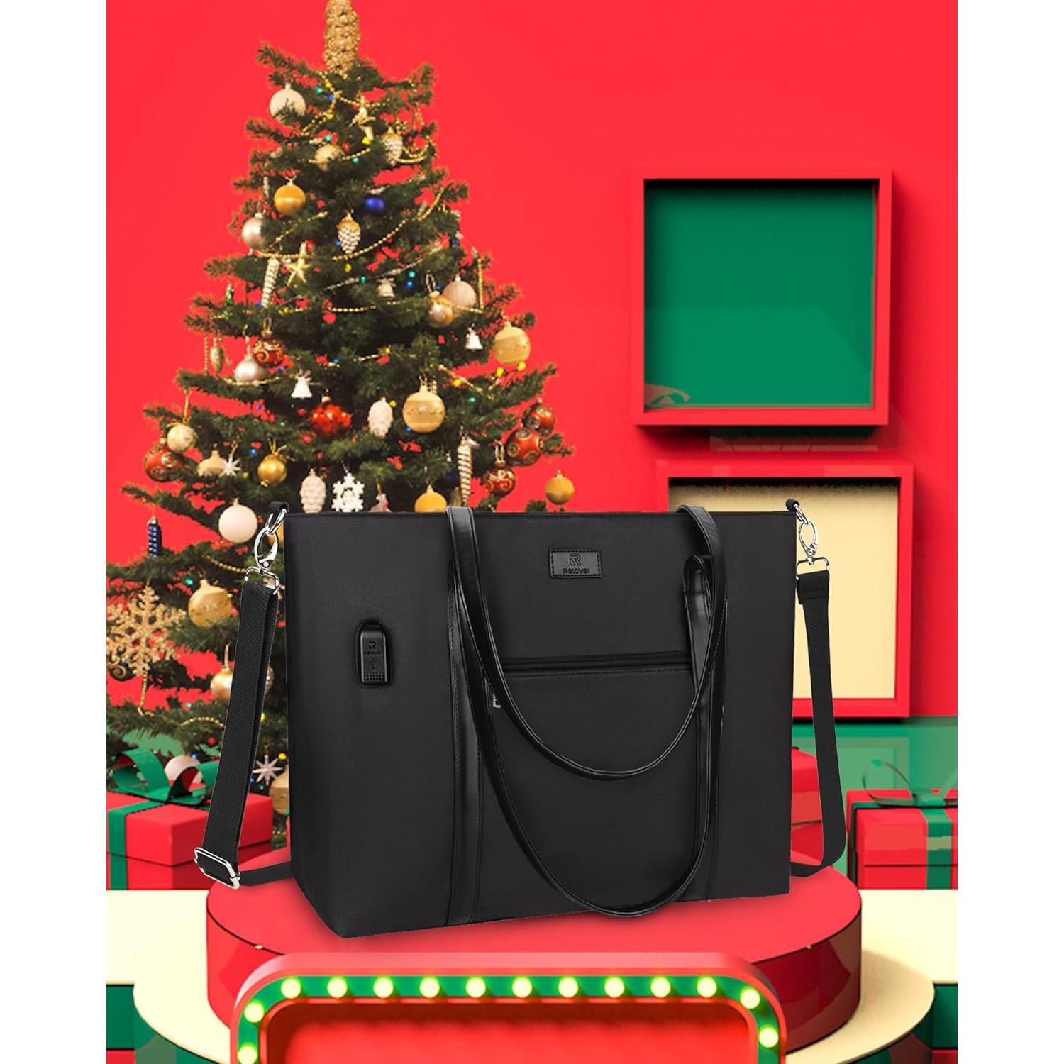 Bolsa Tote para Laptop 17" Impermeable USB Nylon Mujer