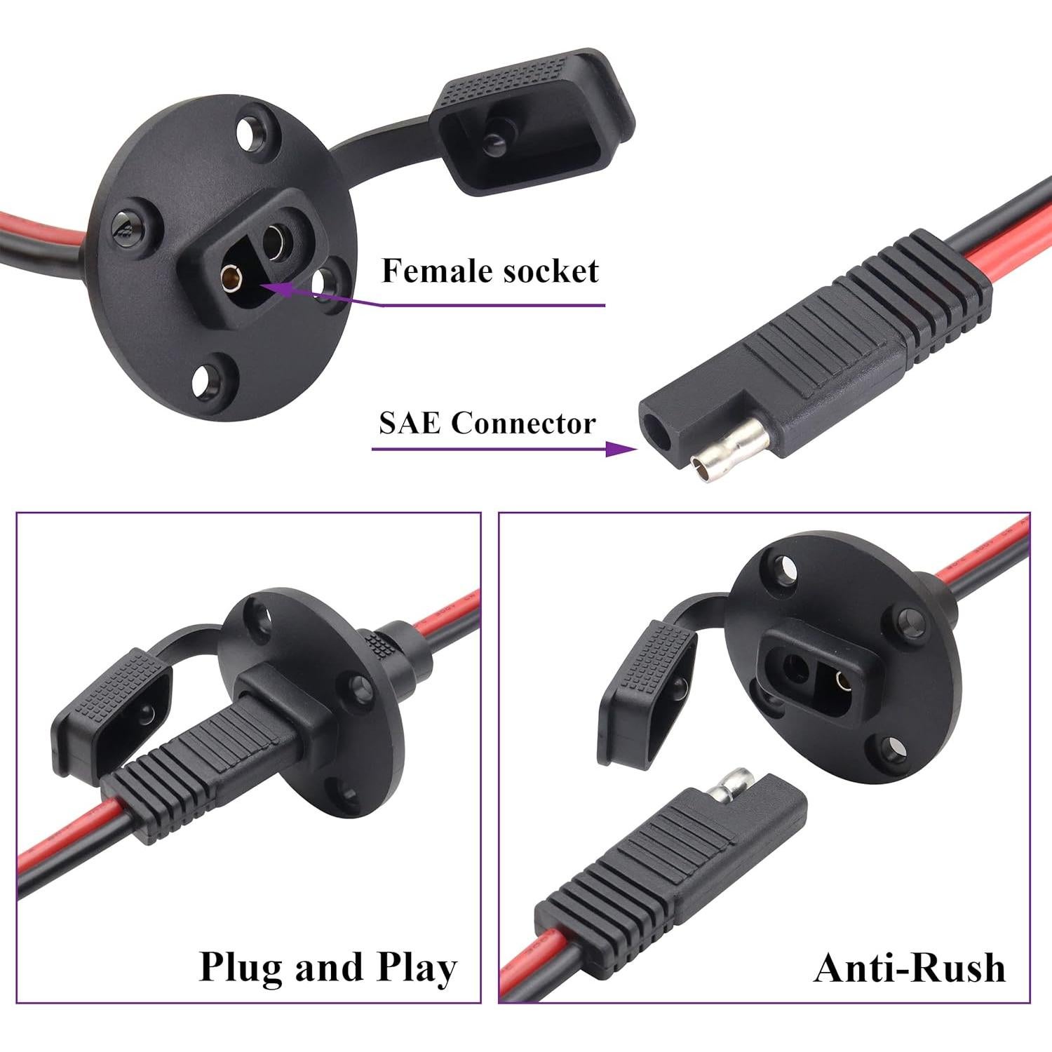Cable SAE a Prueba de Climas 10AWG 0.6M AAOTOKK - 2 Pack