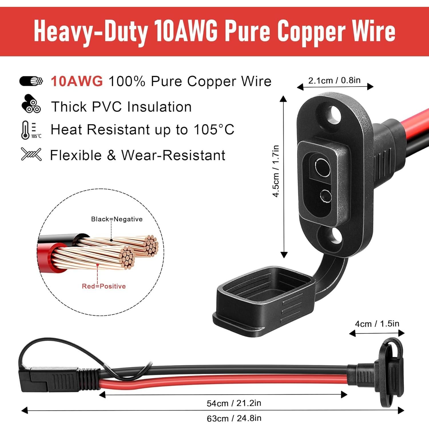 Conector SAE 2FT 10AWG vgoviwin a Prueba de Agua para Vehículos